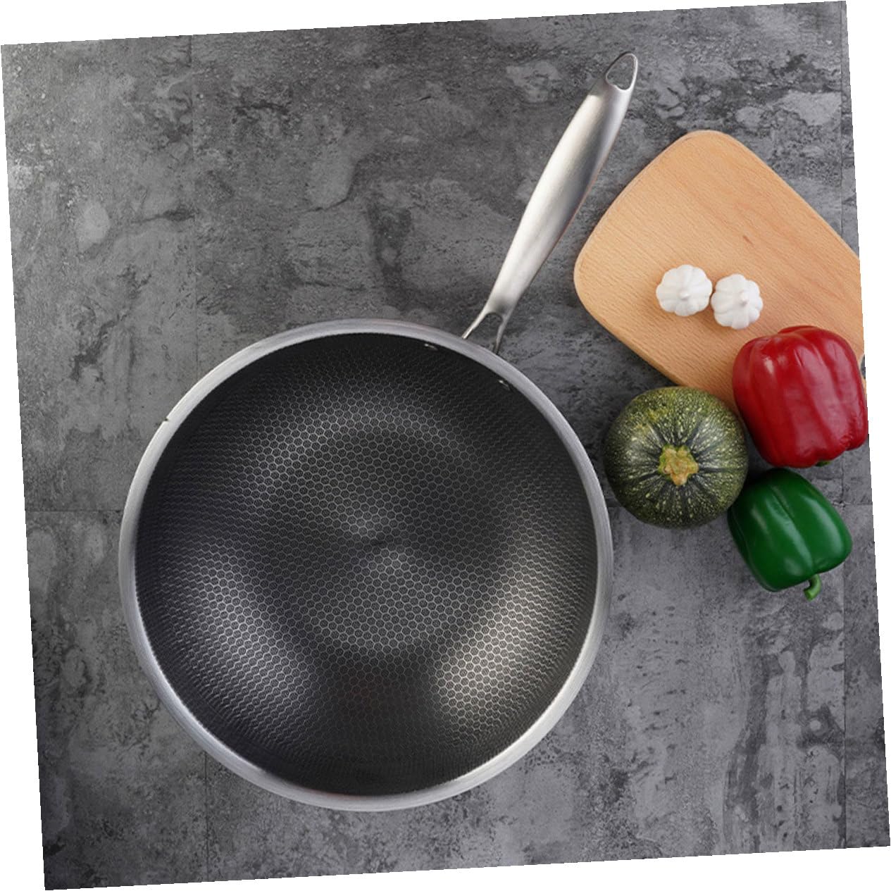 Wok Cuisine en Acier Inoxydable, Design Épais, Argenté