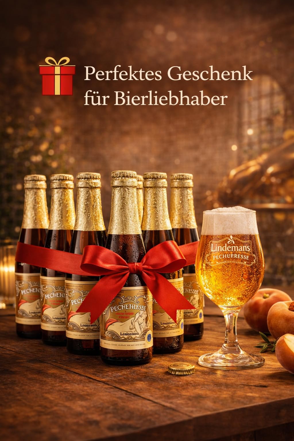 Lindemans Pecheresse Lambic Bier, Fruchtiges Pfirsichbier, 12x0,25l, Mild Erfrischend Süß-Säuerlich, Premium Craft Bier aus Belgien