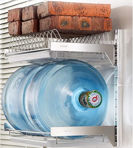 Miniatura 6 de Escurridor de platos de cocina montado en la pared, escurridor de platos de acero inoxidable, con estante de almacenamiento de bandeja de drenaje,