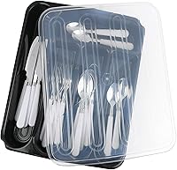Vista 1 de Bandeja de plástico con tapa, organizador de cubiertos de cocina y soporte para utensilios, contenedor de almacenamiento de cubiertos de 5