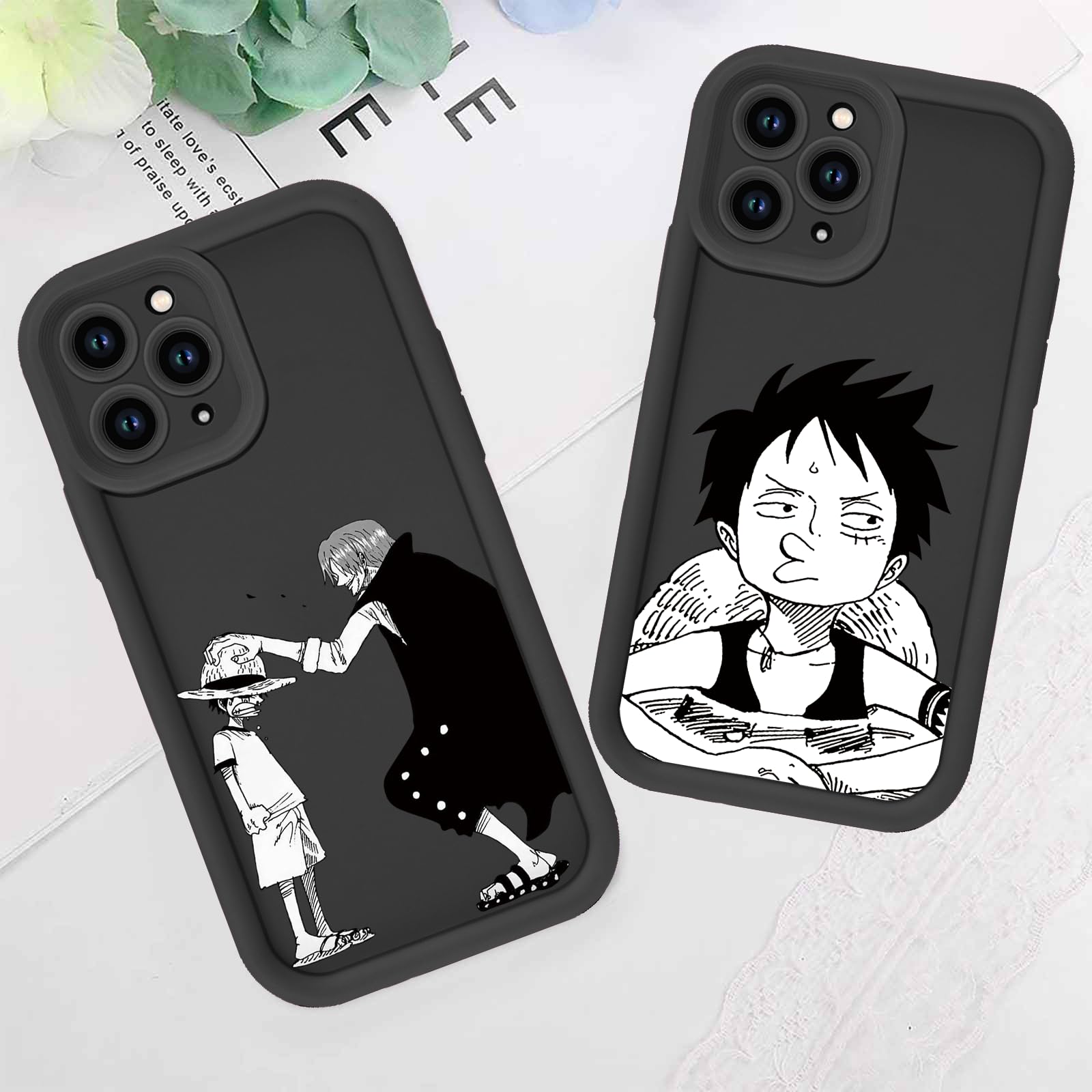 4 Pack Phone Case For IPhone 12 Mini 5.4 Inch, Anime Luffy Gear 5 Nika Zoro Sun God Cartoon Manga Pattern Shockproof Soft Aesthetics Design Full Lens Protection Cover For Children Boy Girl, Black - View #4