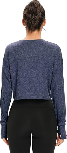 Miniatura 3 de Camiseta corta de manga larga para mujer, holgada, con agujero para el pulgar