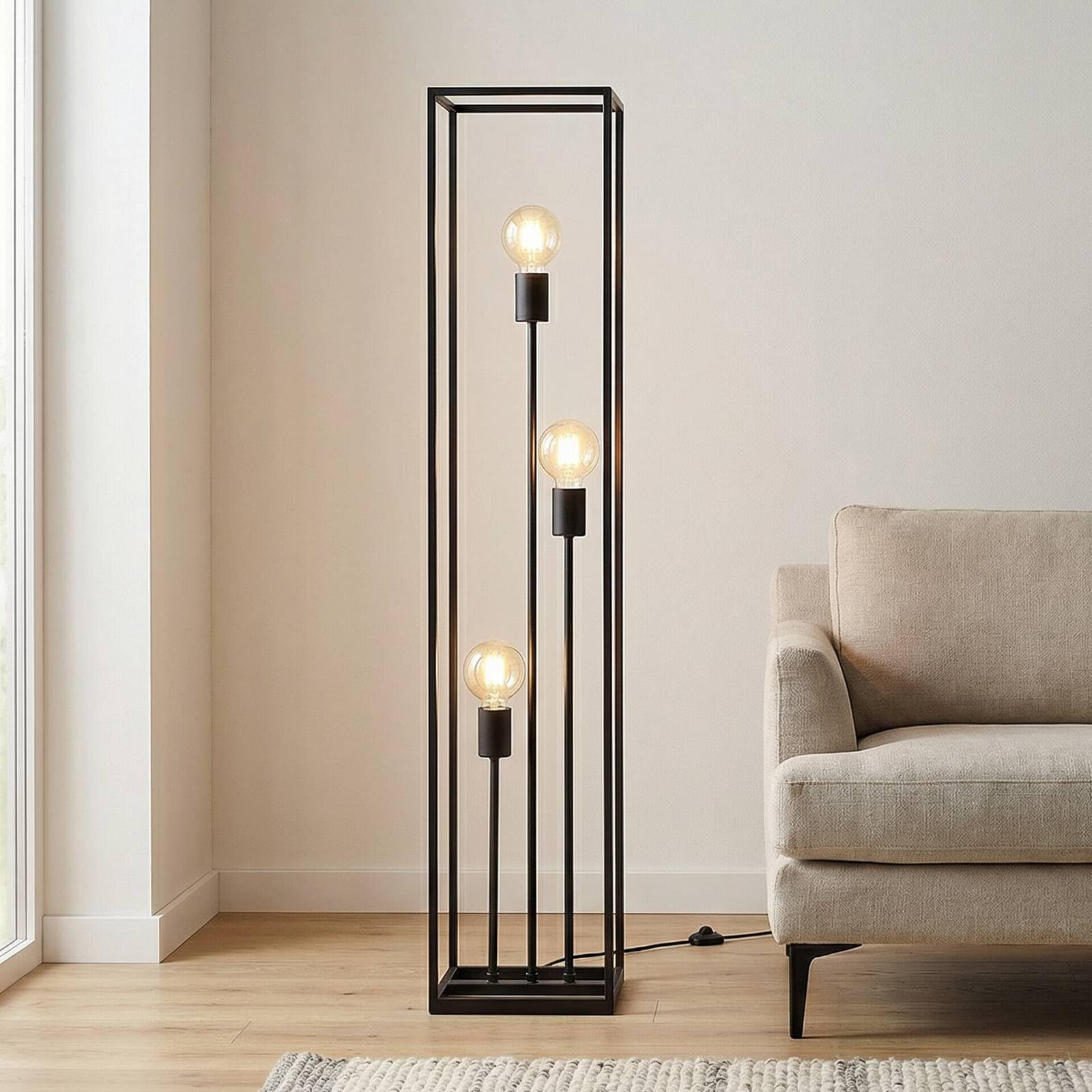 Lindby Stehlampe Wohnzimmer, Stehleuchte schwarz Metall Ecklampe 3x E27 Leuchtmittel Leselampe Standleuchte Wohnzimmerlampe Standlampe