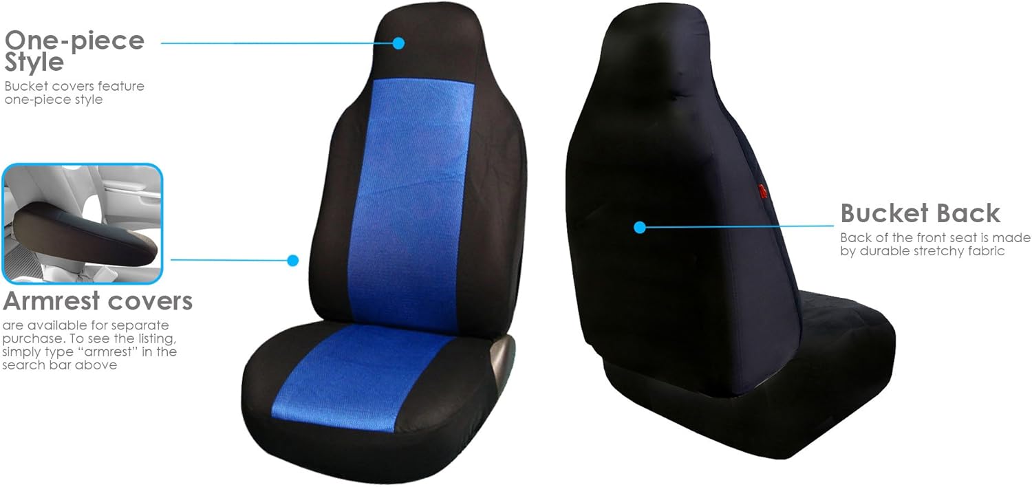 FH Group Classic Light Breathable Durable Washable Mesh Cloth Full Set Bucket Car Seat Covers - Universal Fit for Cars Trucks & SUVs (Blue)