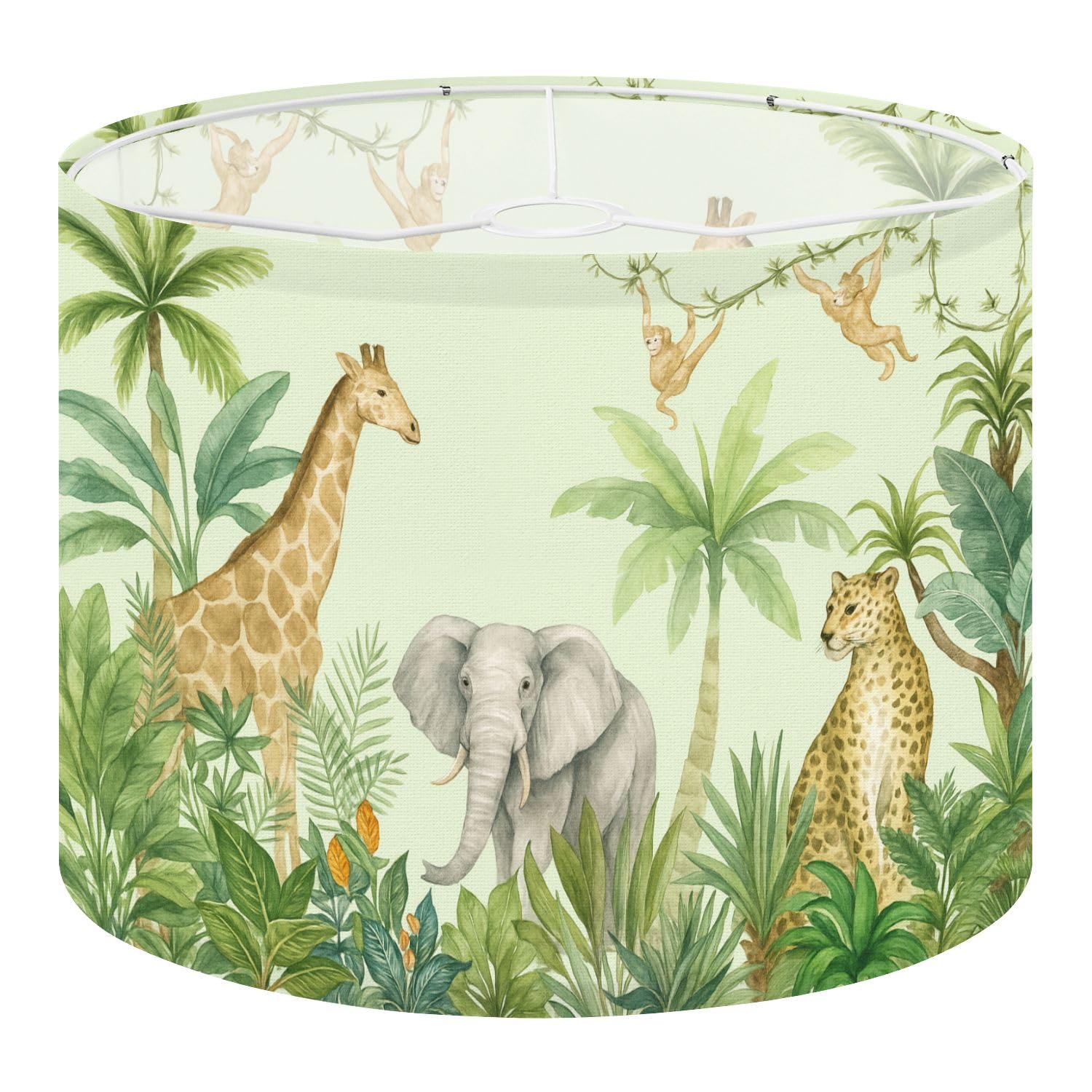 Fabric Drum Lamp Shade Kids Safari Jungle Animals Nursery Tropical Animals Vintage Funky Medium Linen Decorative Lampshades 13inch Set of 1 for Table Lamps, Floor Lamps,Ceiling Lamp