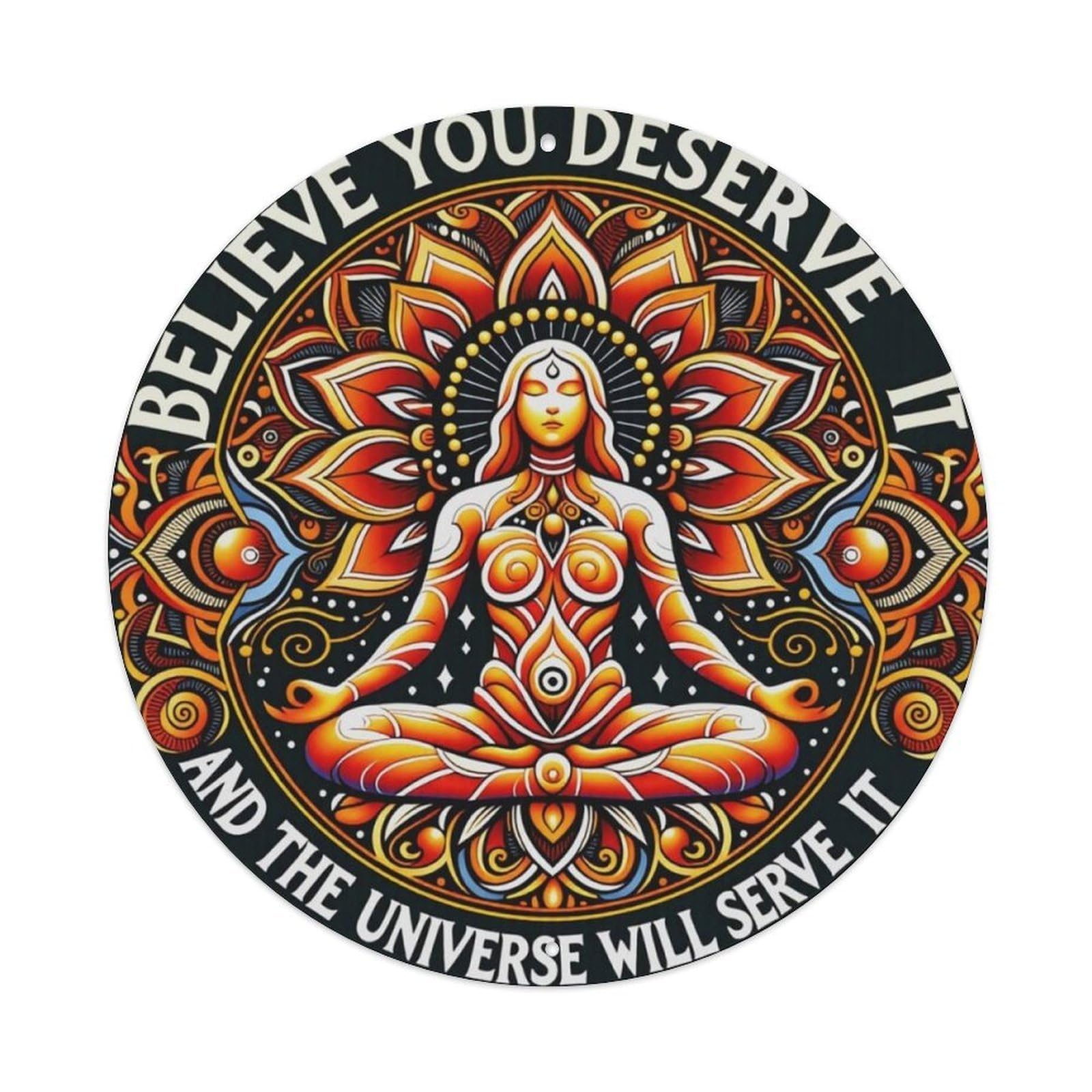 Mandala Yoga Inspirational Quote Round Decor Sign Vintage Aluminium Metal Sign, Retro Wall Decor for Home, Bar, Garage & Farmhouse 20x20cm