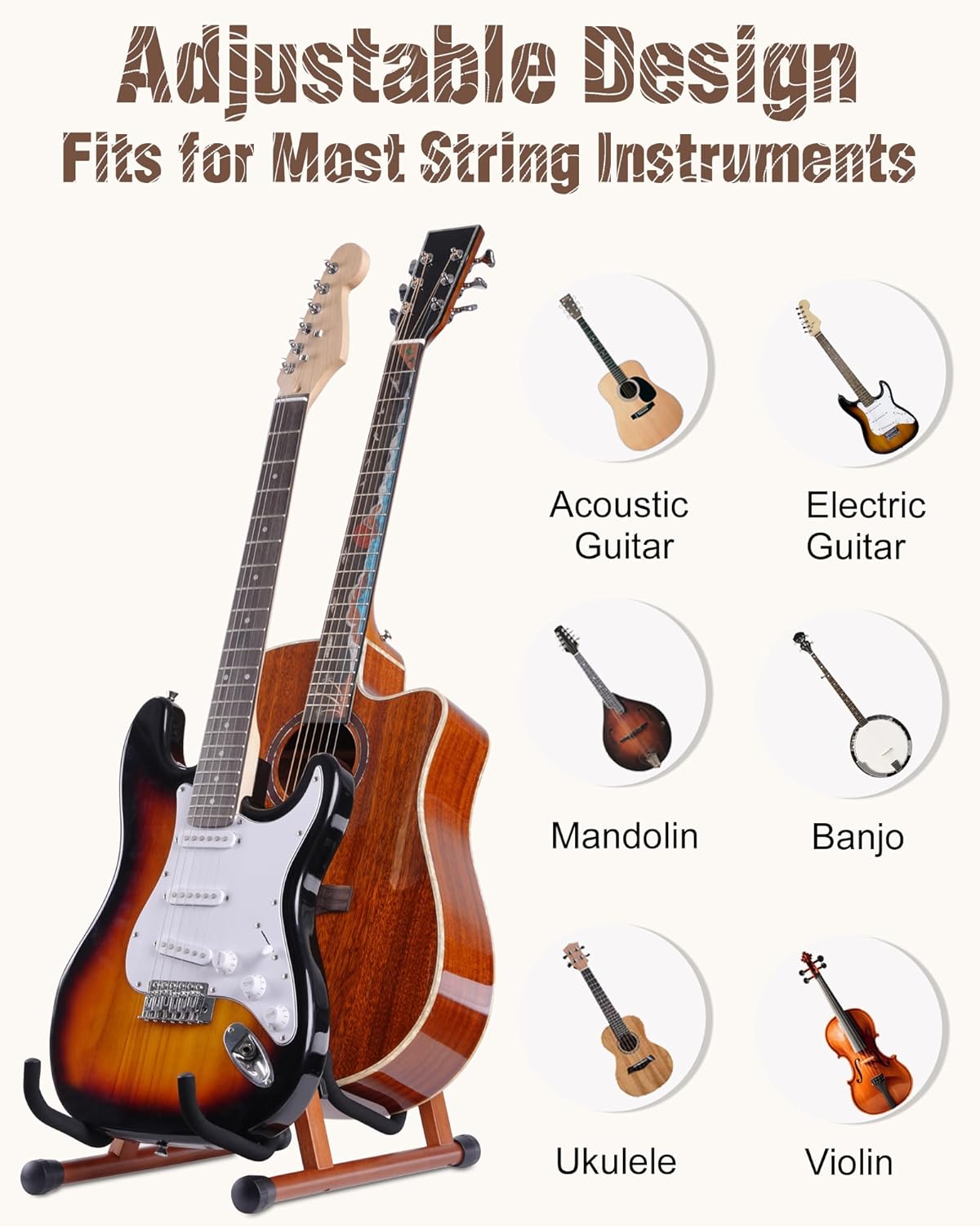 Double Guitar Stand, A-Shape Multiple Guitar Rack with Padded Foam, Dual Instrument Stand for 2 Acoustic, Electric, Bass, Banjo, Mandolin, Wood Instrument Rack Floor for Home Studio Display, Mahogany