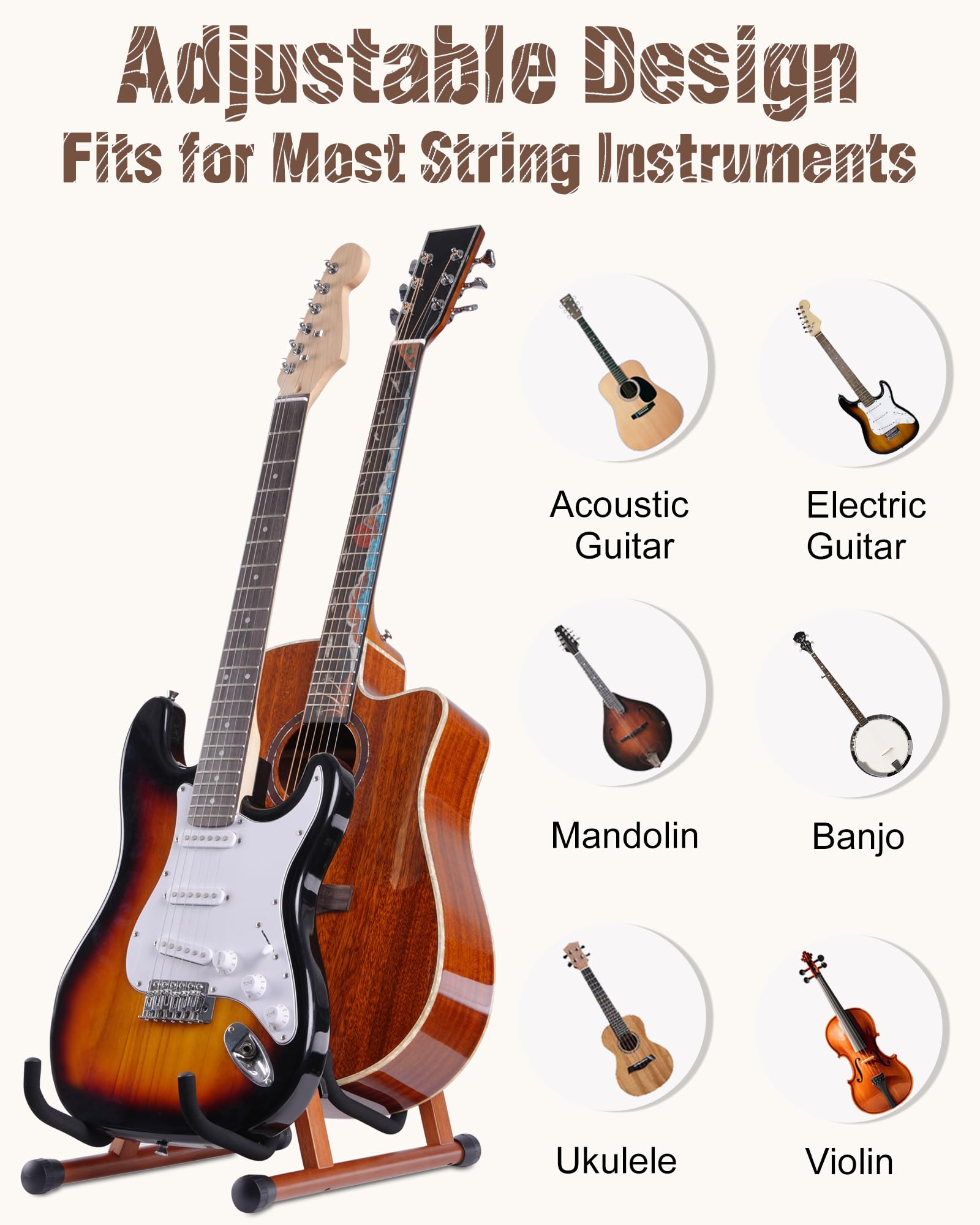 Double support de guitare en forme de A pour 2 guitares (acoustique/basse/banjo) avec rembourrage en mousse – Support de sol solide pour studio et maison