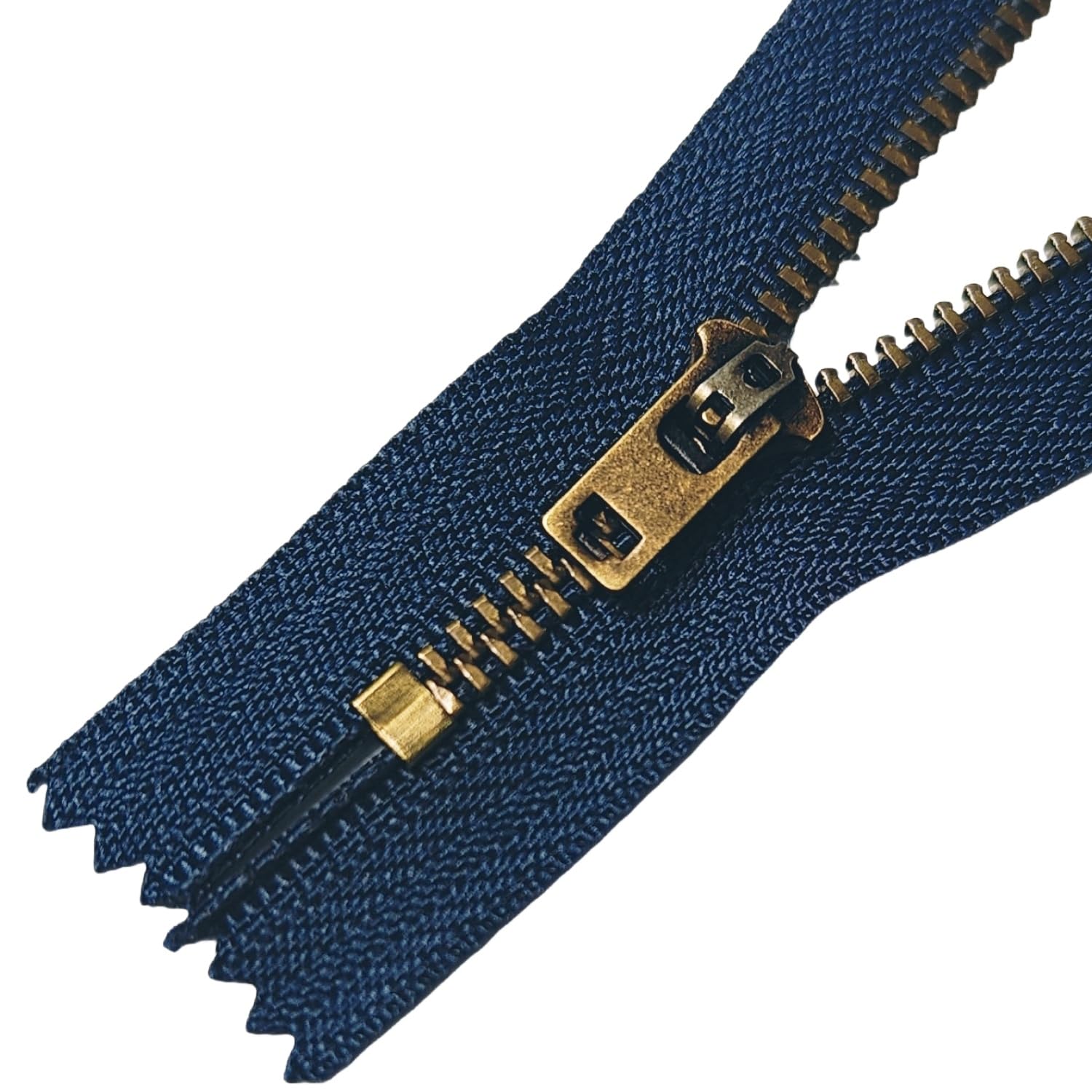 MebuZip 5PCS 7 Inch #4 Antique Brass Zipper Non-Separating Metal Zippers for Jeans, Sewing, Bags, Craft (Anti-Brass Navy Blue)
