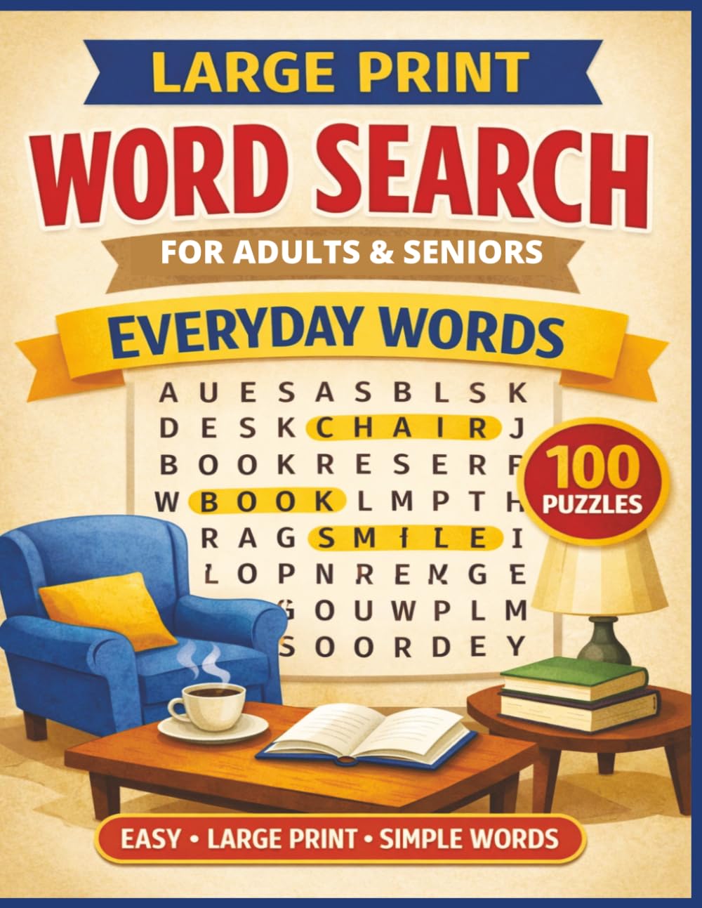 Large Print Word Search for Adults and Seniors – Everyday Words: 100 Easy and Simple Puzzles with Big Letters, and Clear Grids for Relaxation and Easy Solving (Senior Puzzle Series)