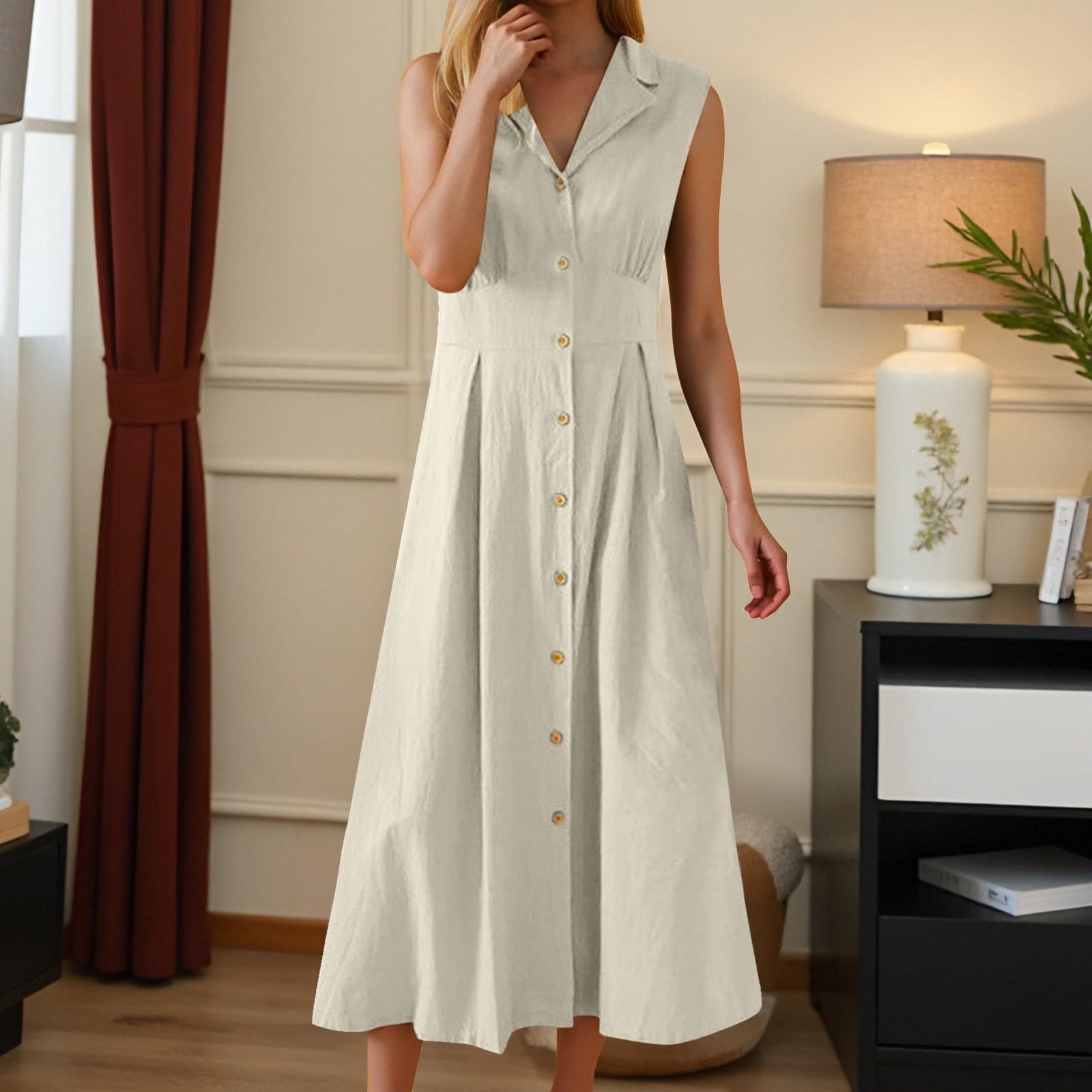 MOCHAMIK Letnia sukienka Sukienka damska Casual Sukienka damska z długim zapięciem na guziki na co dzień Wakacje - Elegancka Wygodna odzież letnia Stylowa Można łączyć z dodatkami