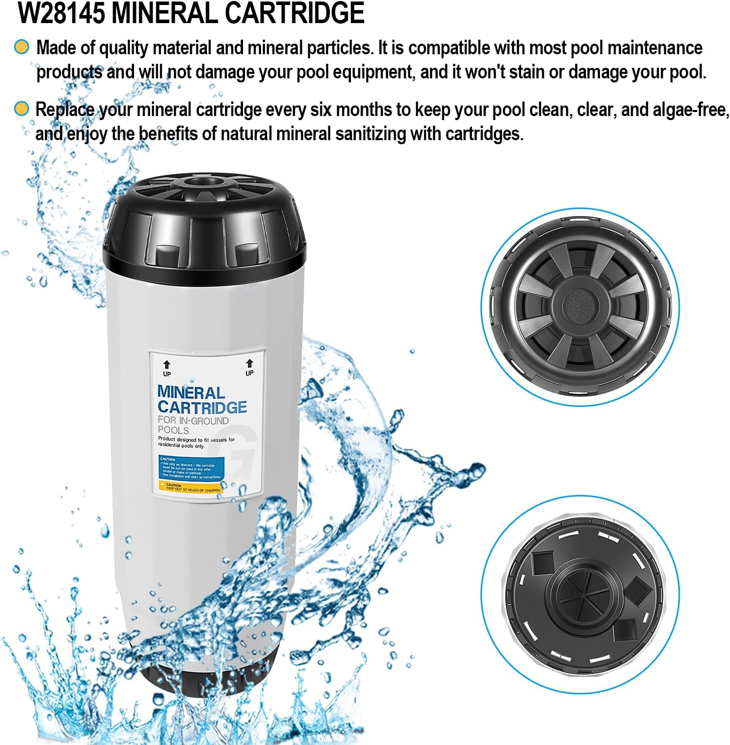 W28145 Pool Filter Mineral Cartridge Replacement Parts Fit for Nature2 All G45 Vessels, for Zodiac Nature2 Professional G and Pro G Plus In Ground Mineral Pool Models, for Pools Up to 45K Gallons