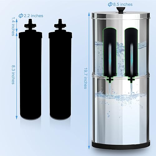Miniatura 4 de 2.25 Gal Stainless-Steel Tank Gravity-fed Water Filter System with 2 Black Elements Filters and Stainless-Steel Spigot, Countertop Filtration System