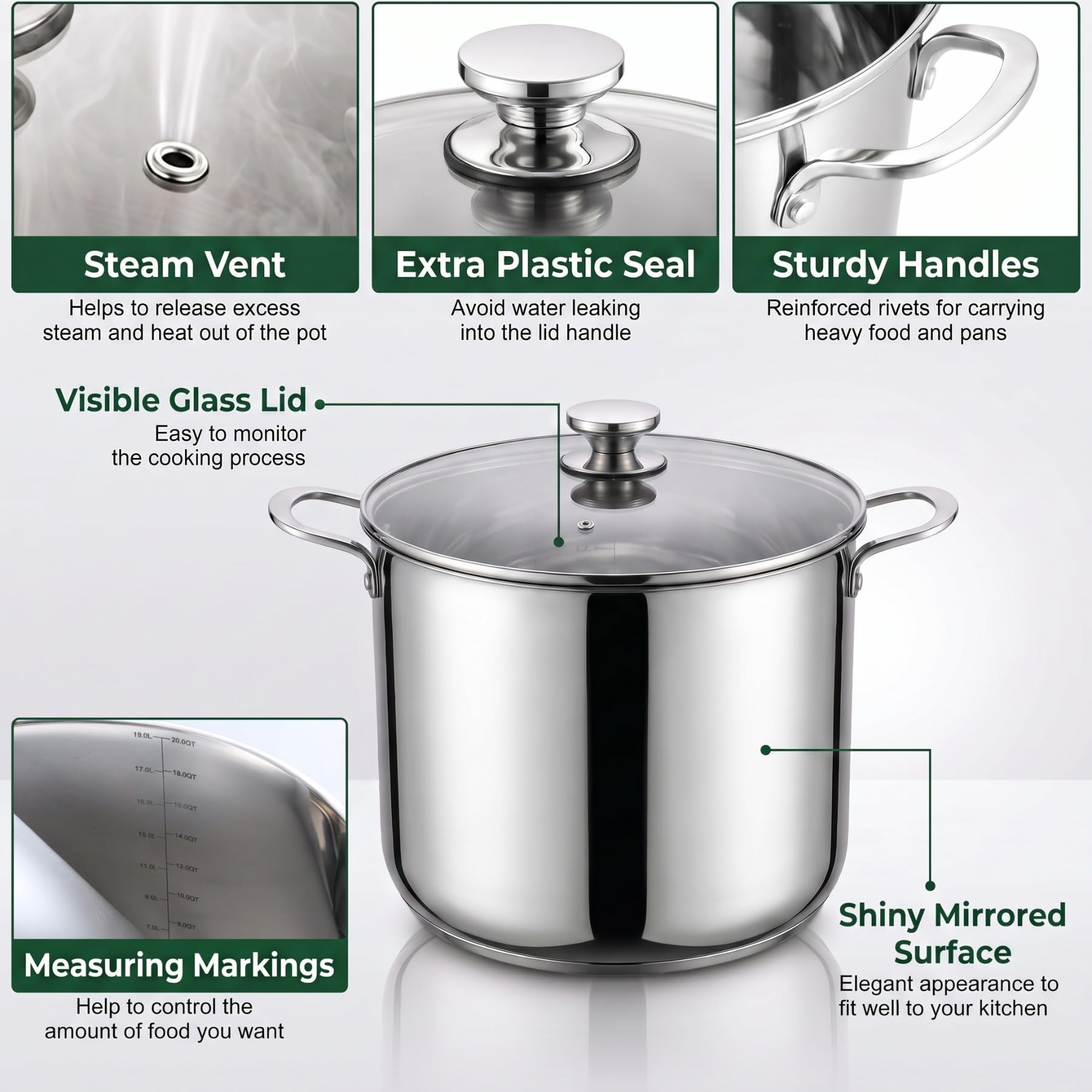 HaWare Suppentopf aus Edelstahl, dreilagig, 19 l, 32 cm