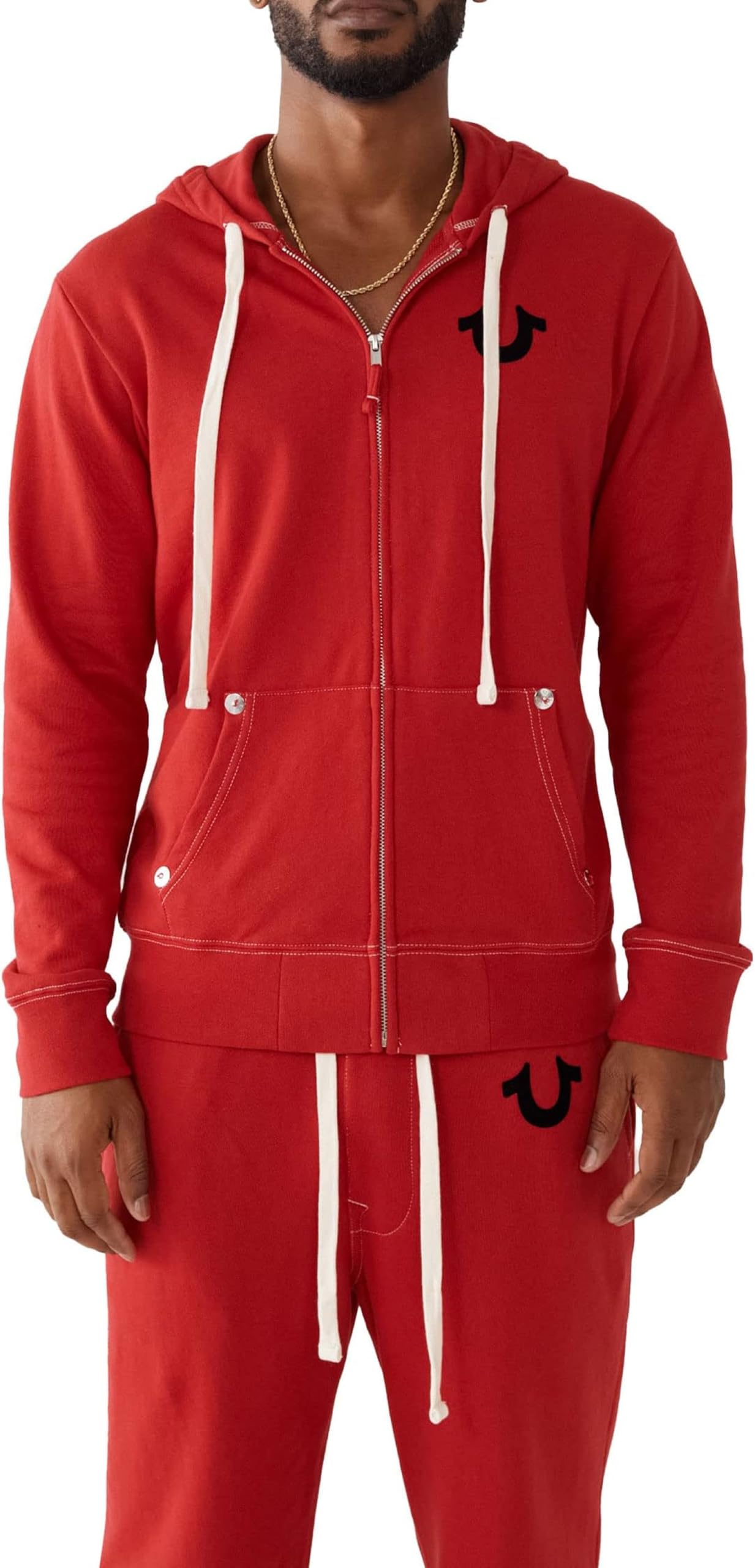 True Religion Men's Buddha Logo Zip Hoodie Sweatshirt, Ruby Red W Black, XXL