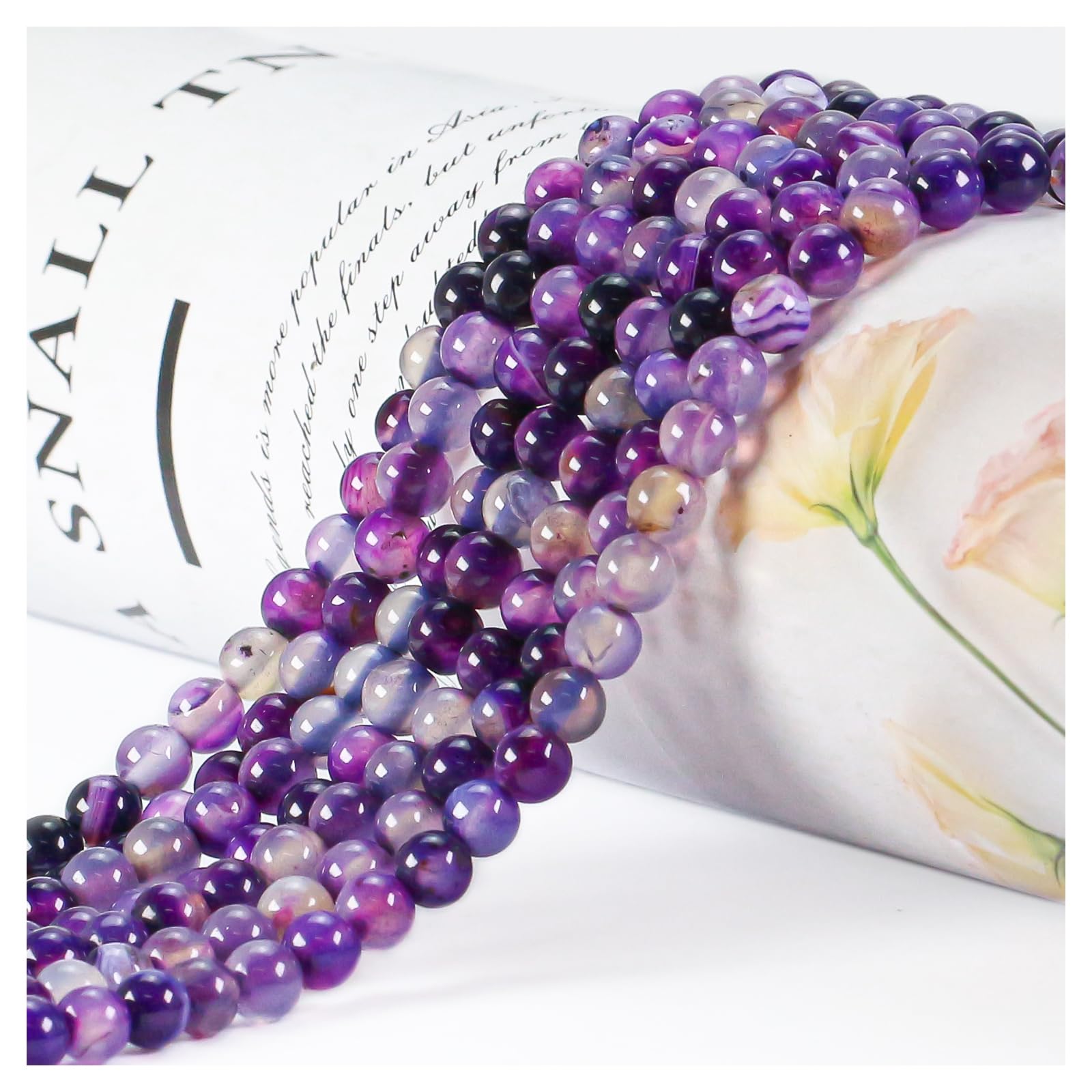 Beads for Jewelry Making,4mm Round Crystal Beads,85pcs Purple Stripe Agate Crystal Beads for Jewellery Making,Gemstone Beads,Stone Beads,Jewellery Making Beads