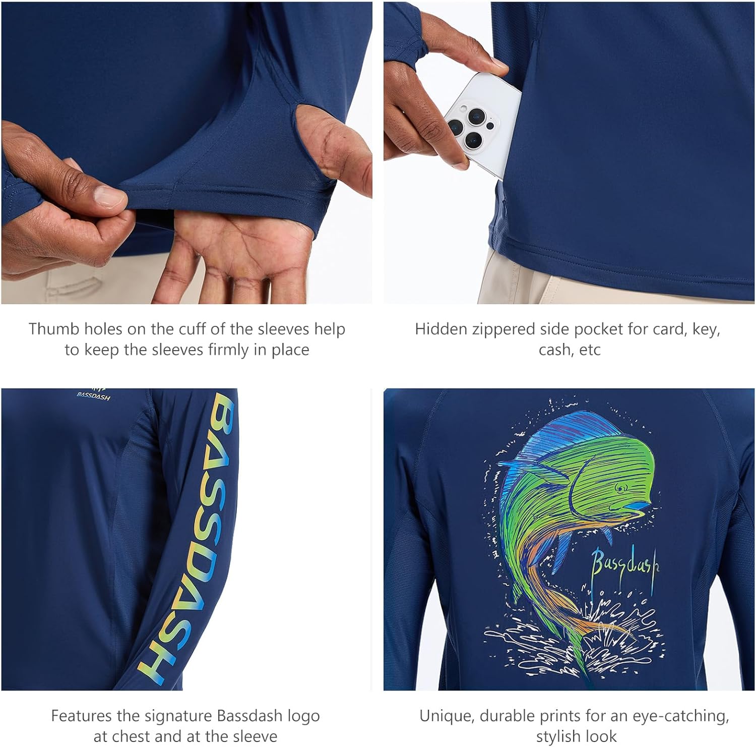 BASSDASH Men’s UPF 50+ Graphic Fishing Hoodie Shirts with Mask Pocket UV Long Sleeve Moisture Wicking FS47M - Image 5
