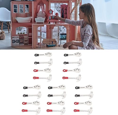 Miniatura 3 de VBESTLIFE 20 herramientas de reparación de casa de muñecas, kit de mini llave y martillo, escala 1:12, rojo y negro, juego de herramientas para