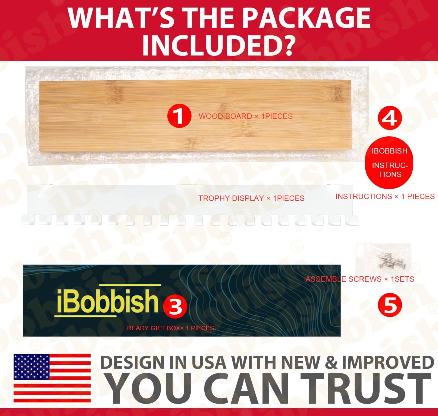 iBobbish Premium Trophy and Medal Display Shelf 16inchL,Metal Trophy Shelf with Hooks Upgraded,Large Bamboo Trophy Board Display,Sturdy Trophy Shelf with Hooks for Medals Metal Wall Mount Medals image 5