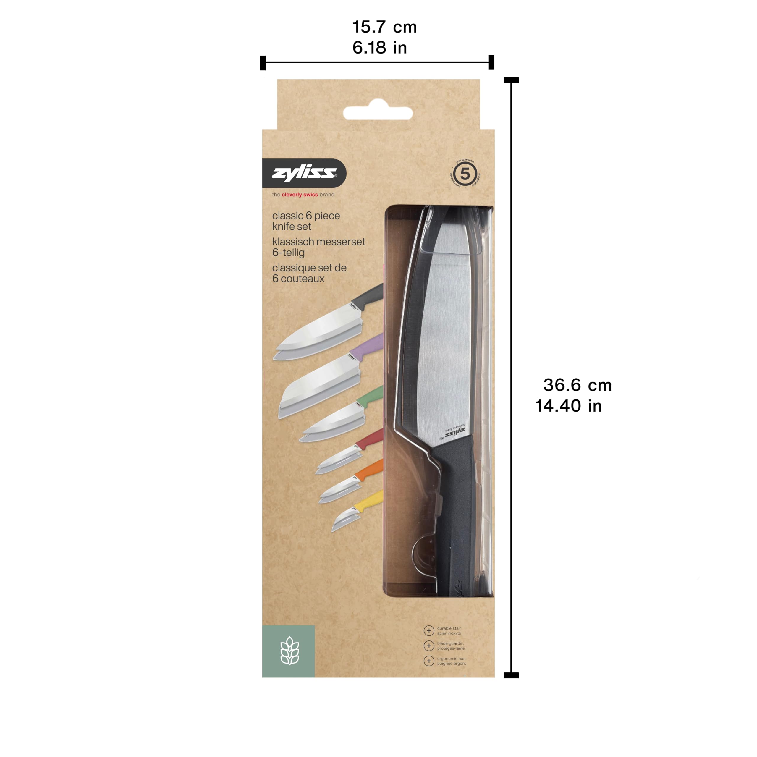 Zyliss Classic 6 Piece Knife Set, Chef Santoku Utility Paring