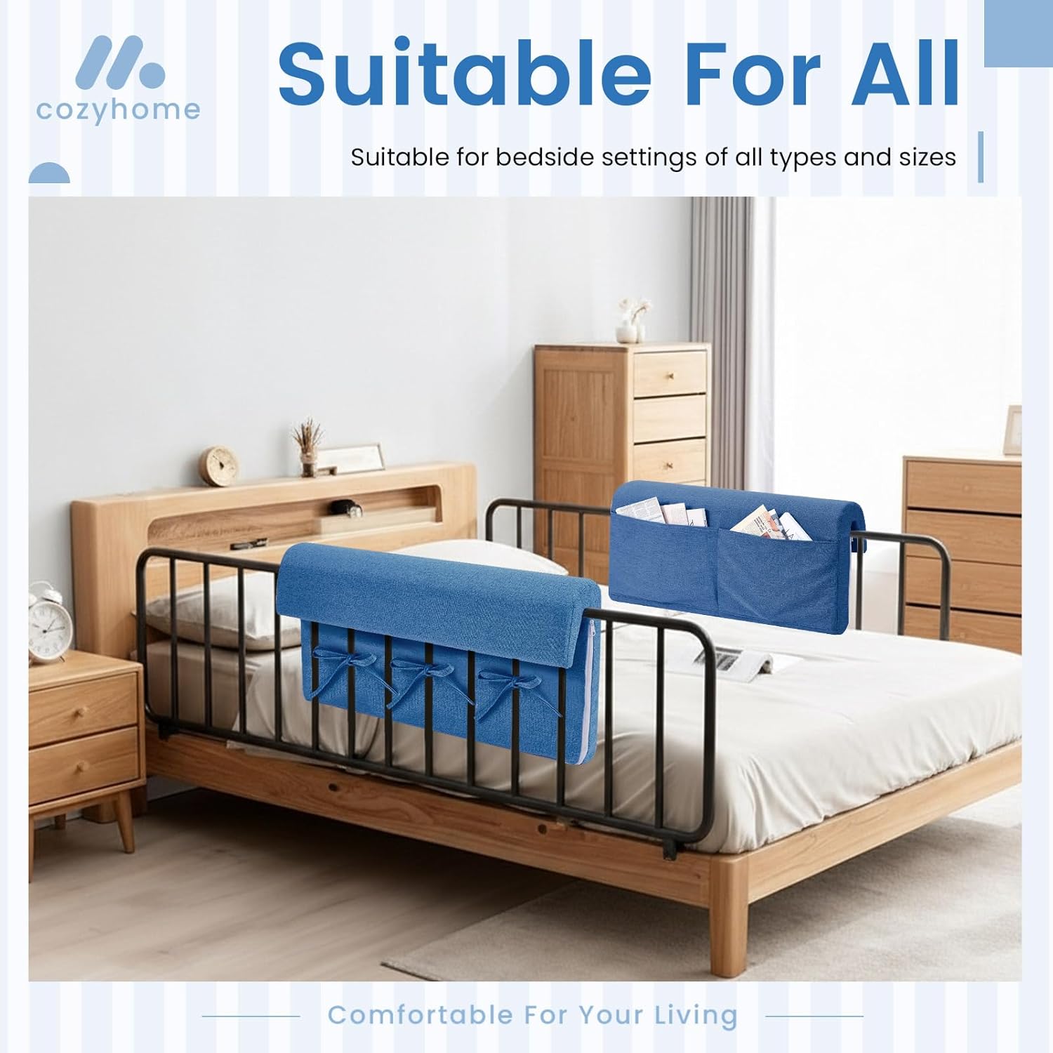 2 Pack Large Bed Bumper Bedside Protection Pad for Elderly Adults, Foam Bed Bumper Padding, Elderly Adults Protective Foam Pad, Padded Cover Only (Blue,30'' X 15'' X 2'')