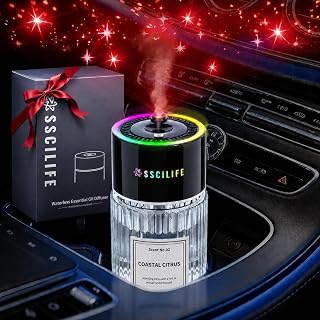 Smart Car Air Freshener Diffuser, Up to 130 Days Use, Coastal Citrus | Star Light | RGB Sync Light | Auto On/Off | 4 Mist Modes | 130ml Waterless Oil | 400mAh Battery | Nano-mist Technology