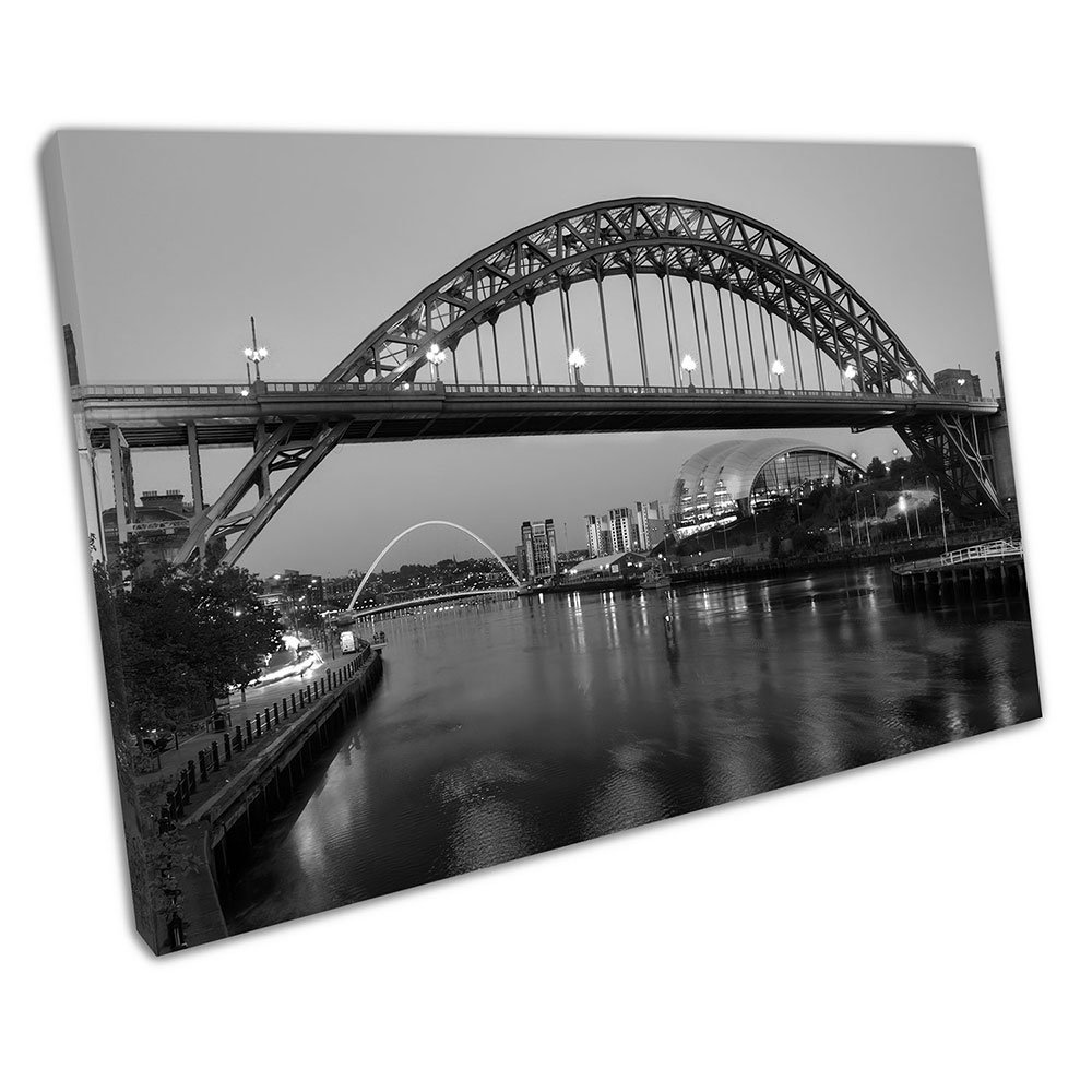 Black & White River Tyne Bridge Sage Newcastle Gateshead Quay Canvas Wall Art Print On Canvas Picture For Home Office Decor 18x12 Inches