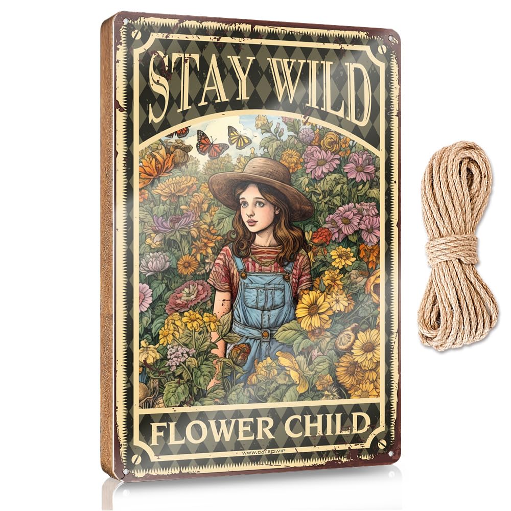 MAHQPZXSF Hanging Plaque Sign Stay Wild Flower Child Wooden Sign Decor For Bedroom Funny Man Cave Signs(15X28CM)