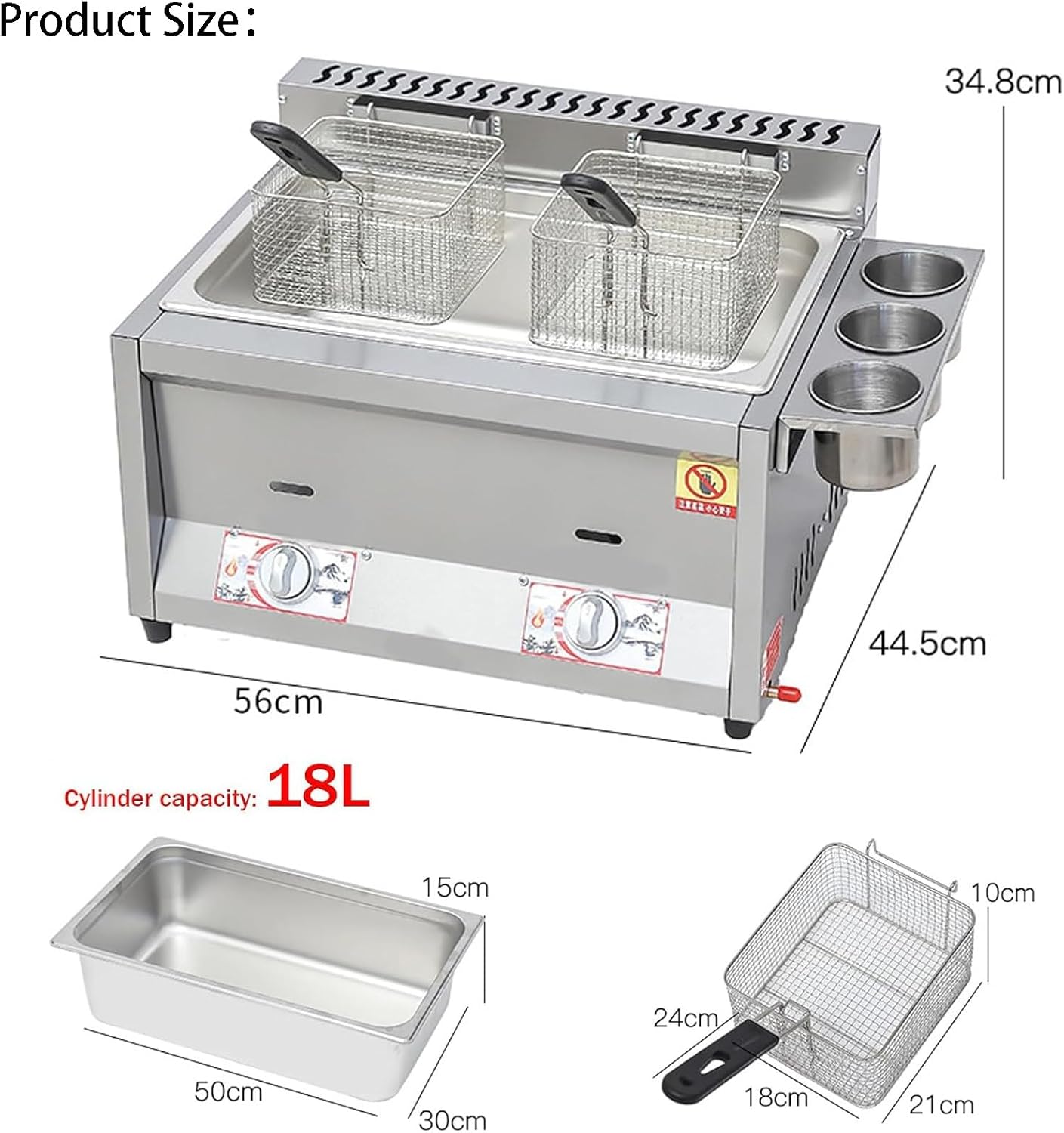 Commercial Deep Fryer, 18L Capacity Large Deep Fryer with Basket, Stainless Steel Commercial Countertop Deep Fryer, Desktop Propane Gas Deep Fryer