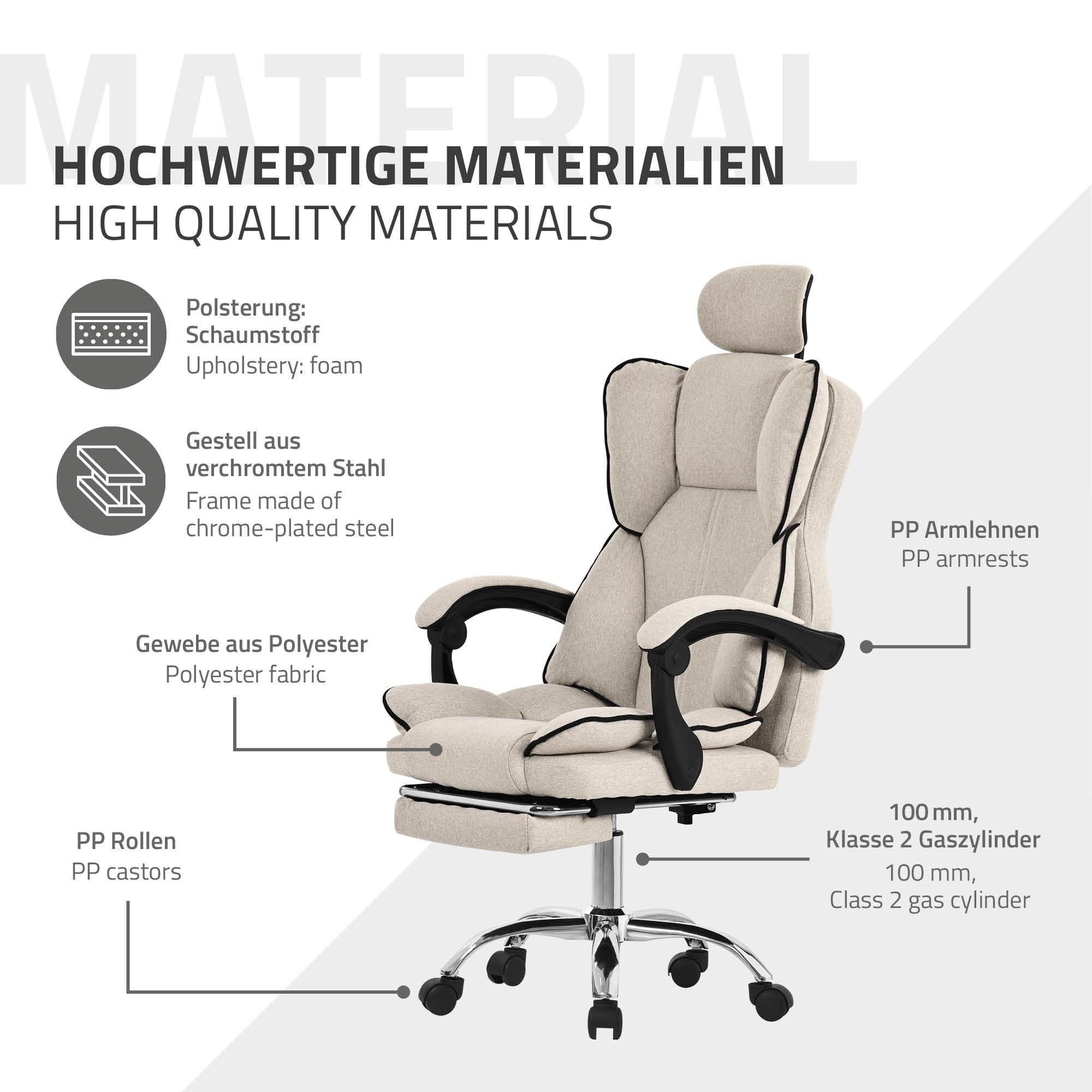 ML-Design Silla de Ordenador Beige Ergonómica Regulable en Altura con Respaldo Alto Asiento Gaming Giratorio con Reposapíes, Cojín y Reposacabezas Mueble de Oficina con Función Balancín