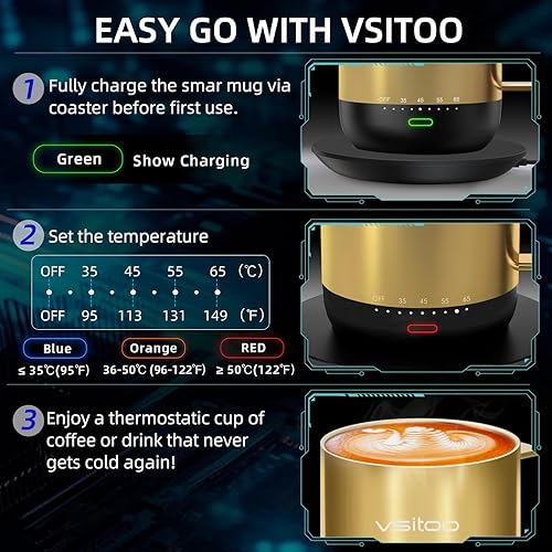 Miniatura 3 de VSITOO S3PRO - Taza de café térmica con control de temperatura, 14 onzas, taza de viaje inteligente con calentador de café controlado manual y por