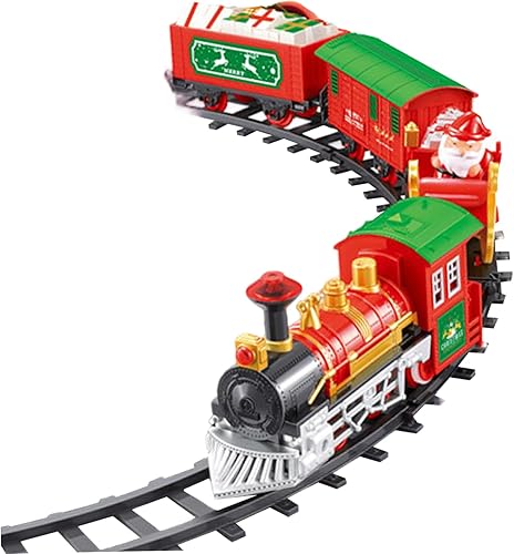 Vista 2 de Juegos de trenes de Navidad para alrededor del árbol, juego de tren eléctrico para árbol de Navidad con música y luz, trenes modelo para niños