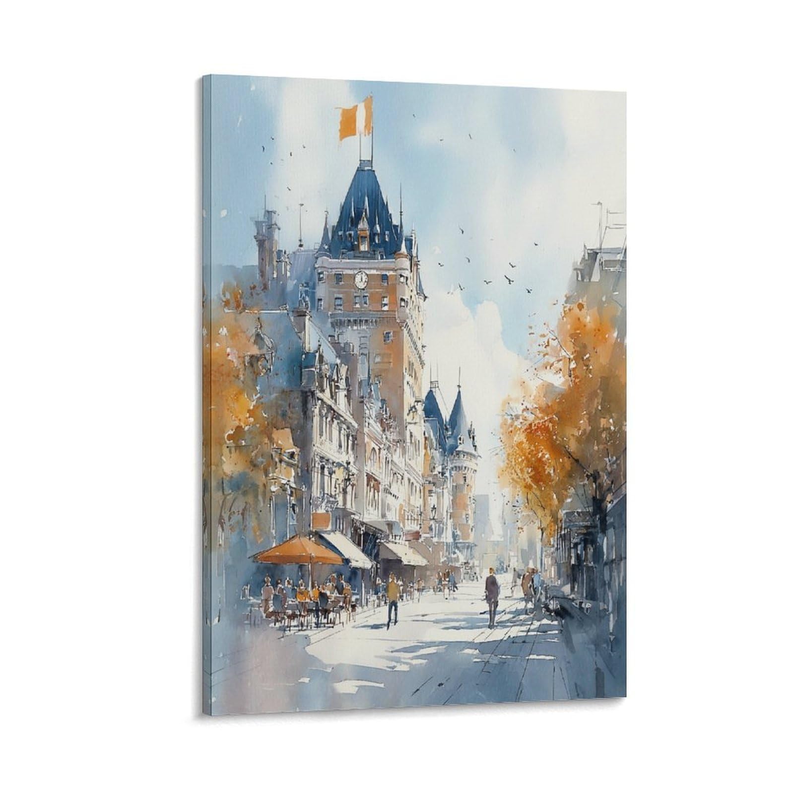 Lcynnh Frame-Style Montreal Watercolor Print Quebec Cityscape Travel Poster 24X36inch(60X90cm) Vintage Watercolor Canvas Art
