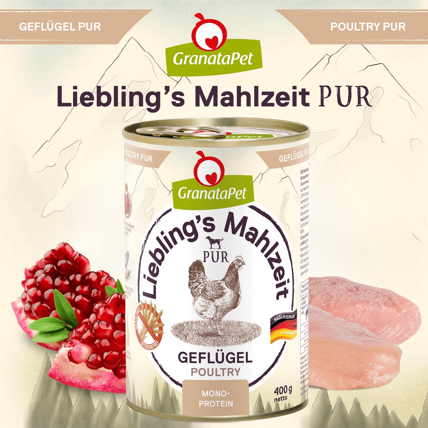 GranataPet Liebling's Mahlzeit Volaille Pur, 6 x 400 g, Nourriture Humide pour Chien, Nourriture pour Chien, sans céréales ni Sucre, Aliment Complet à Haute teneur en Viande et huiles de qualité