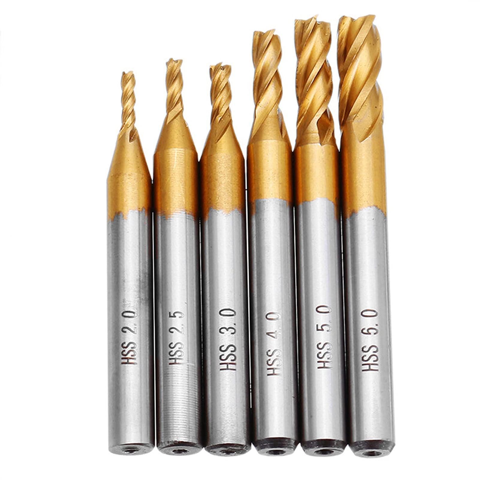 DINGGUANGHE-CUP 4 Flutes End Mill Cutter 6mm Shank CNC Router Drill Bit for Wood Steel 10pcs 1.5-6mm or 6pcs 2-6mm Steel (Color : 6pcs 1/2inch)