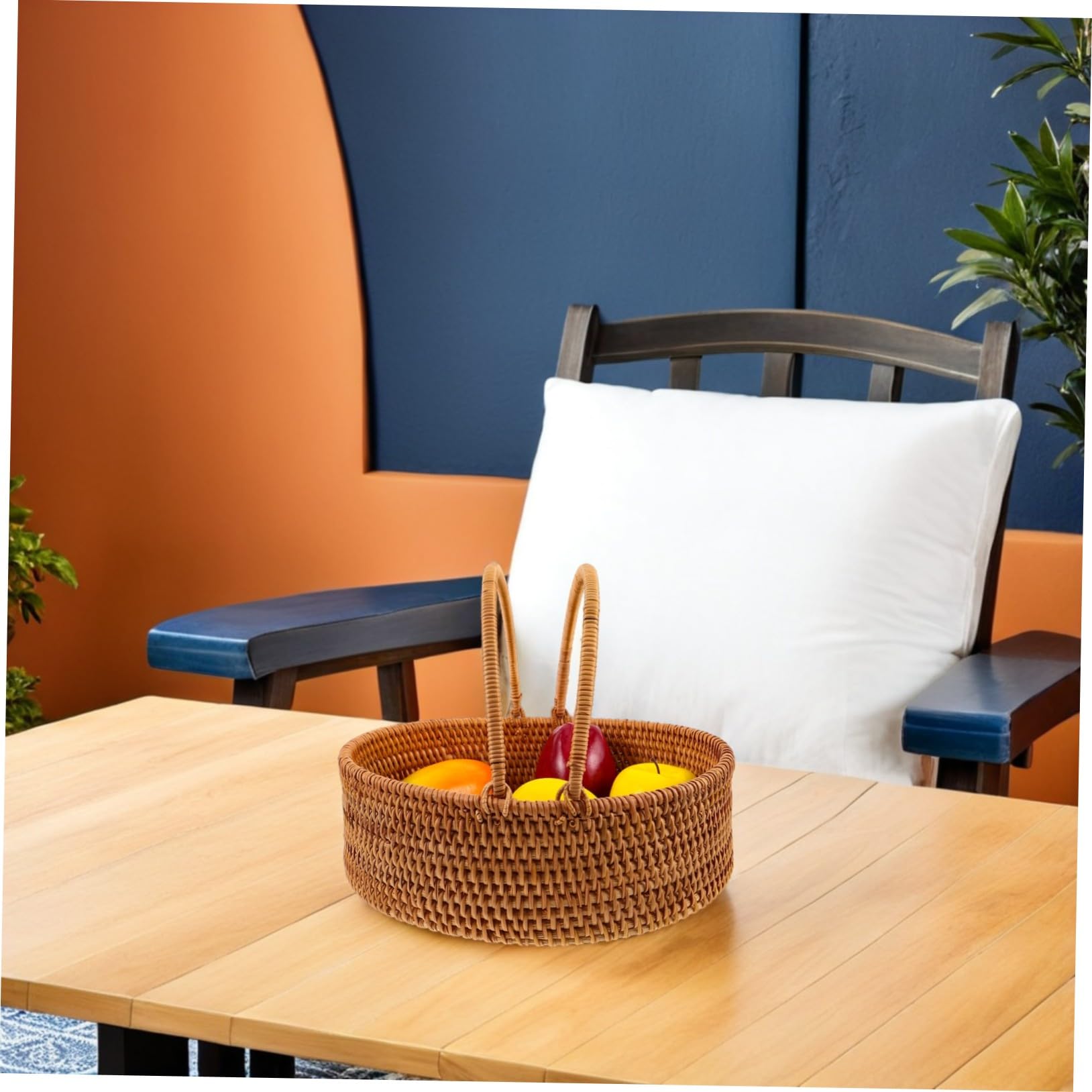 DOITOOL Cesta de Mimbre Trenzado Grande con Asa Cesta Portátil de Ratán para Picnic Almacenamiento Natural para Frutas Verduras y Dulces Organizador Multifuncional para Cocina y Exteriores