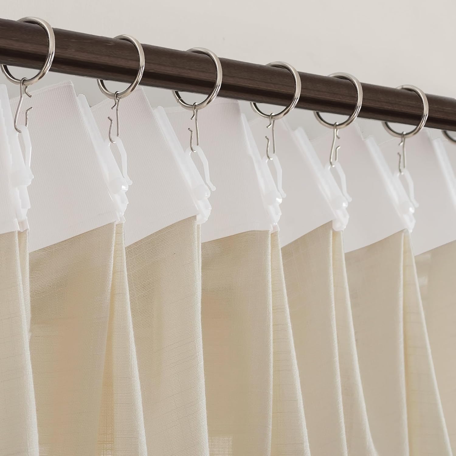 LANTIME Sheer Curtains 54 inches Long, Beige Semi Pinch Pleated Window Curtains Panels Drapery, 26" W x 54" L, Set of 2