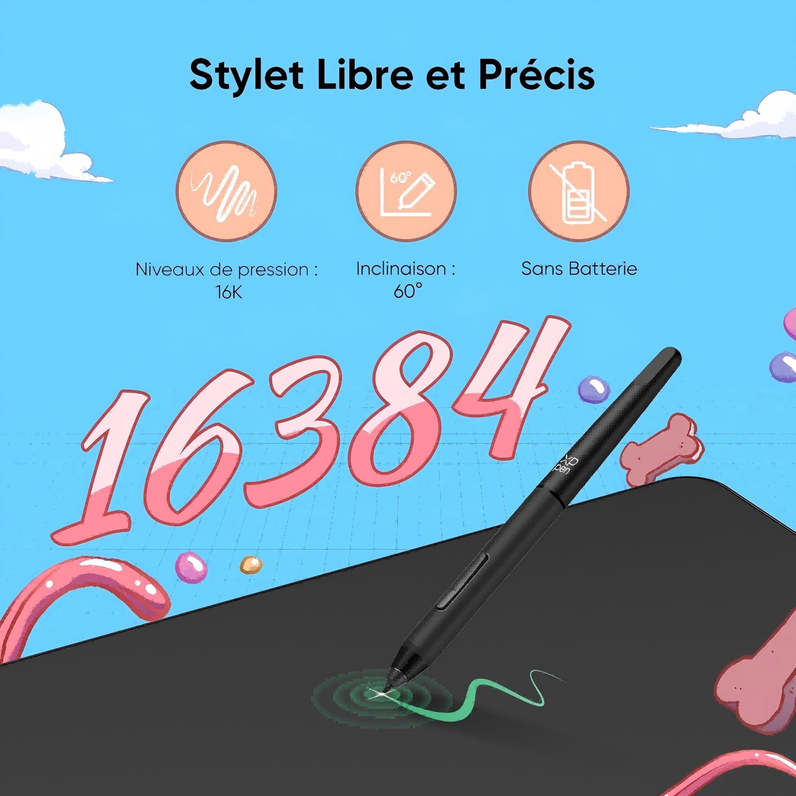 XPPen DECO01V3 Tablette Graphique à Dessin 10x6 Pouces Stylet Passif 16K(16384) Niveaux avec Inclinaison et 8 Raccourcis - Compatible avec Windows/Mac OS/ChromeBook/Android