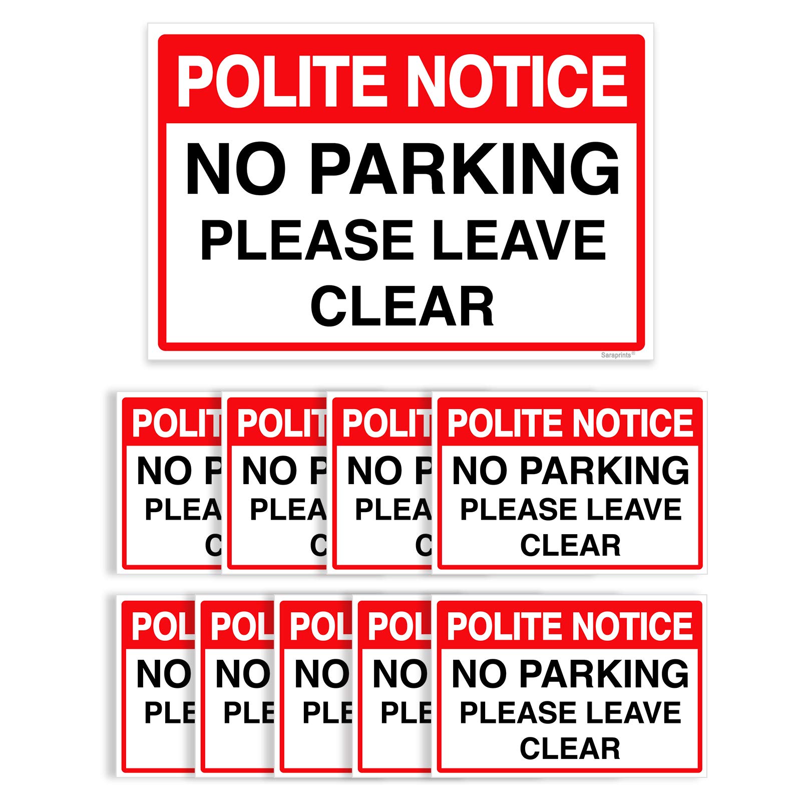 Pack of 10 No Parking in Front of Gates Sign (200 x 300 mm) Self Adhesive Waterproof Sticker No Parking Signs Outdoor for Bikes, Cars & other Vehicles Sara Prints®