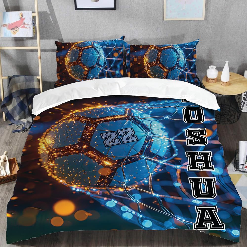 Soccer Twin Comforter - Custom with Name & Number Super Warm Comforter Twin for Soccer Fan Boys Girls Lightweight, Fire Soccer Comforter Set Full for Bedroom Decor (SOCCER-DS08)