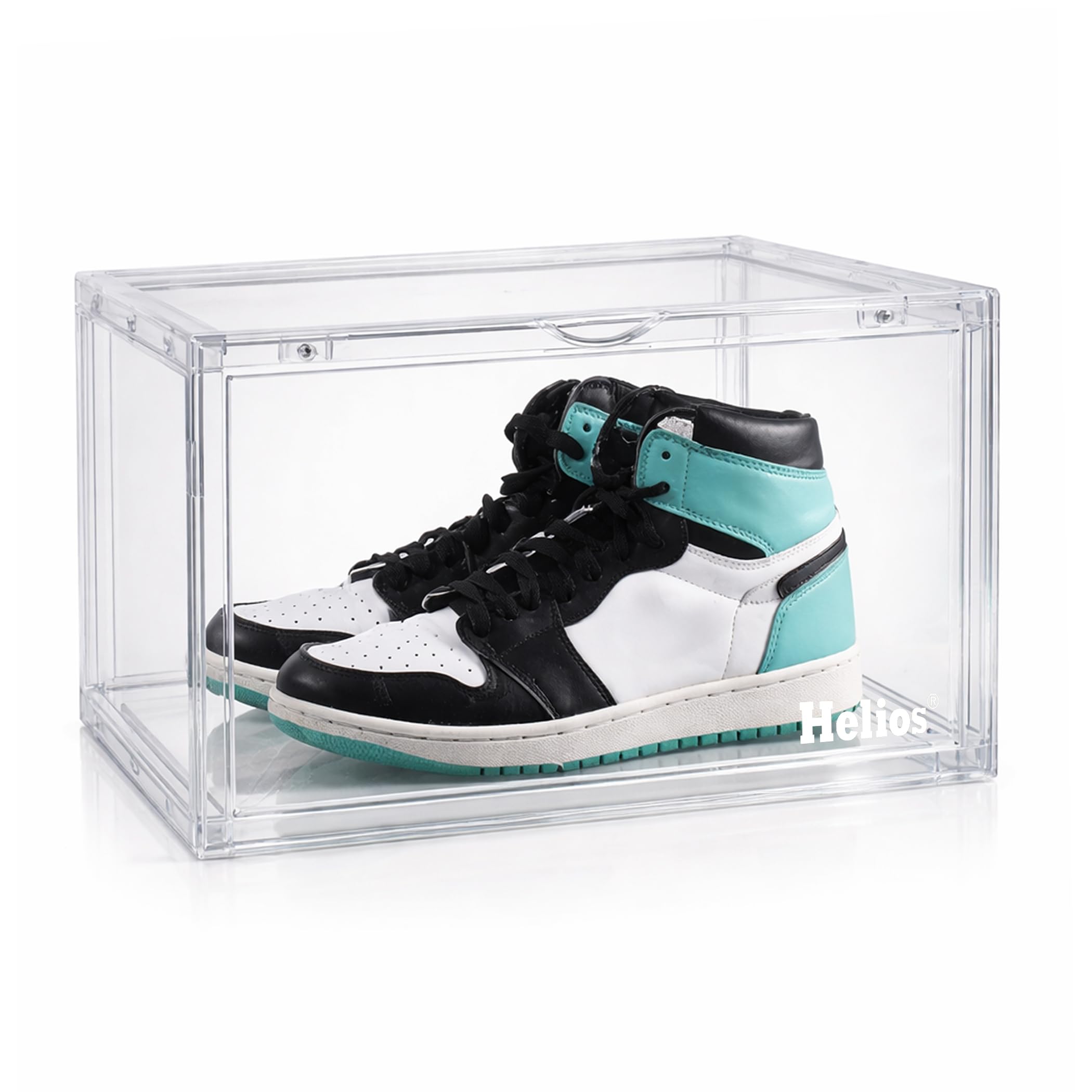 Helios Stackable Shoe Storage Boxes Side Drop || Shoe Rack || Shoe Organizer || Shoe Boxes Smoke Black Plastic Stackable Shoe Containers (Tranparent, Pack of 1)