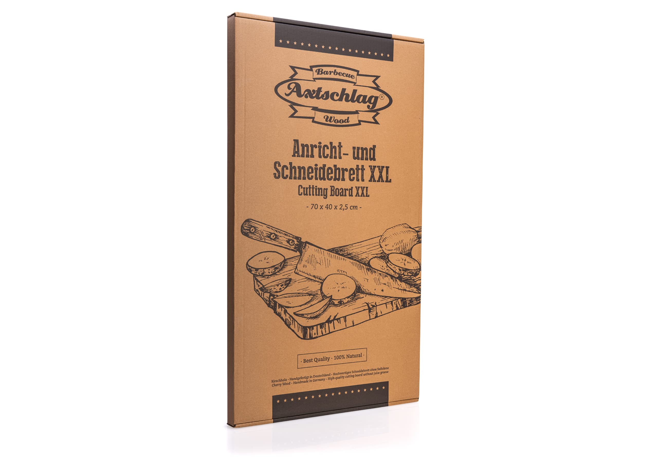 Axtschlag XXL Arbeits- & Schneidebrett, edles Kirschholz, 700x400x25 mm, extra großes Küchenbrett, massives Holz, pflegeleicht, beidseitig verwendbar
