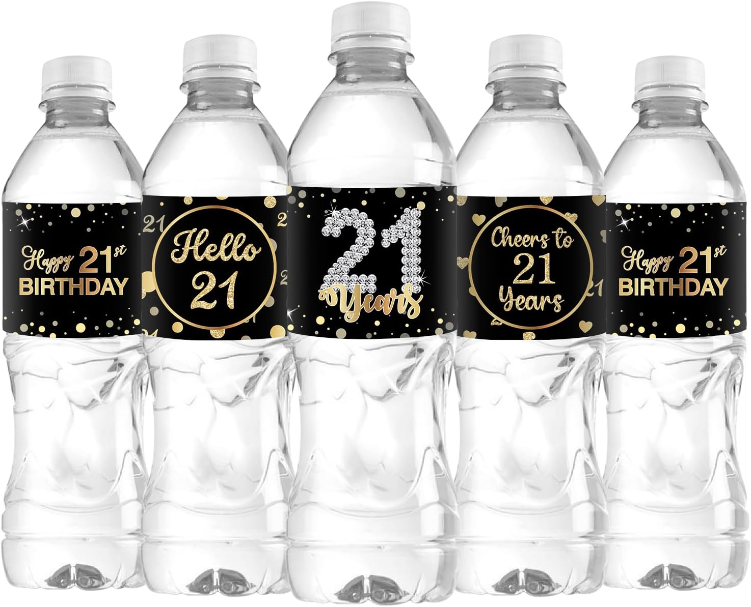 33Pcs Happy 21st Birthday Water Bottle Labels Cheers to 21 Years Stickers for 21st Wedding Anniversary Party Labels Sign Black