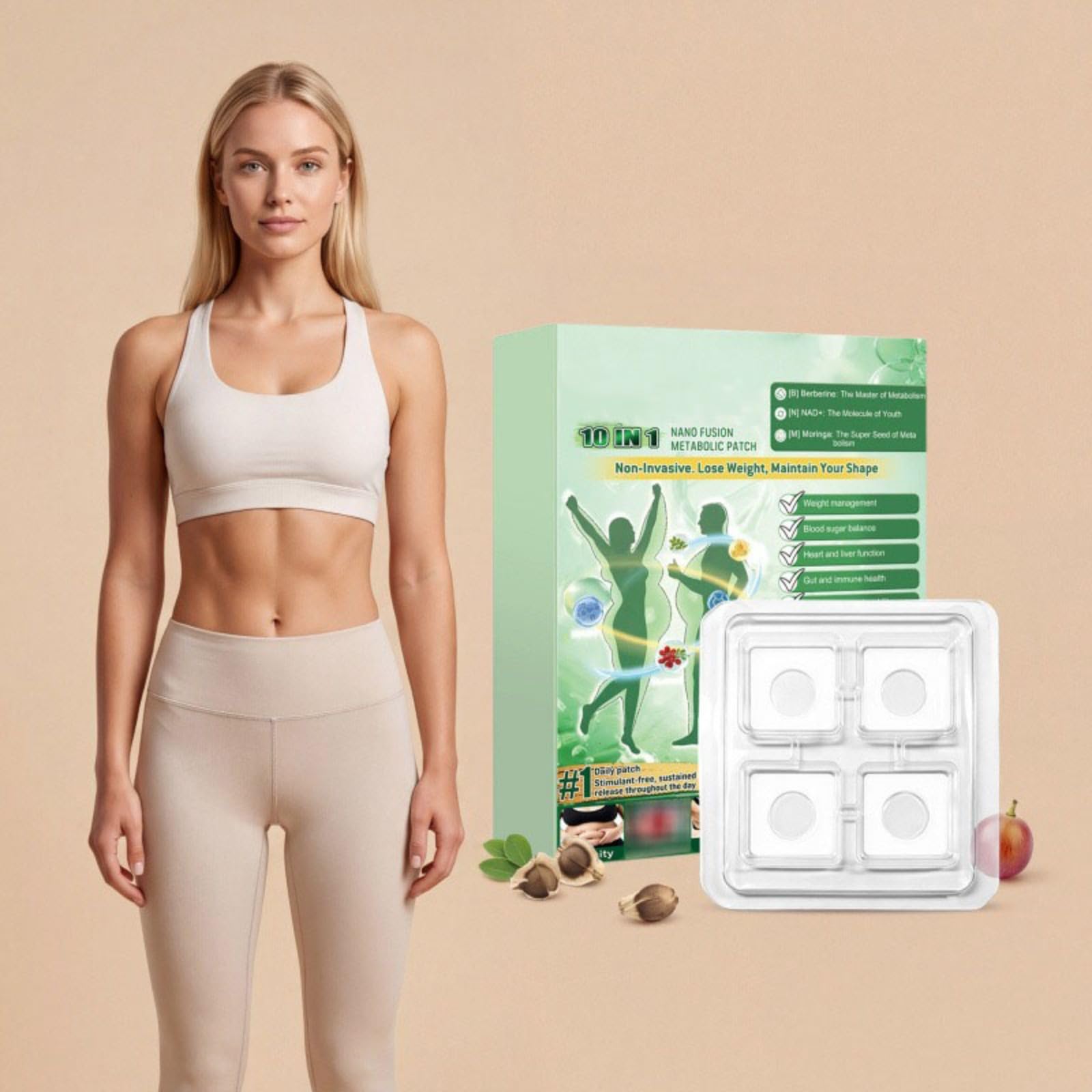 Cerotti Metabolici 10-in-1 con Berberina, NAD e Moringa, 7 Cerotti | Cerotto transdermico 10 in 1 con nanodiffusione, arricchito con berberina, NAD e moringa, regola la glicemia.