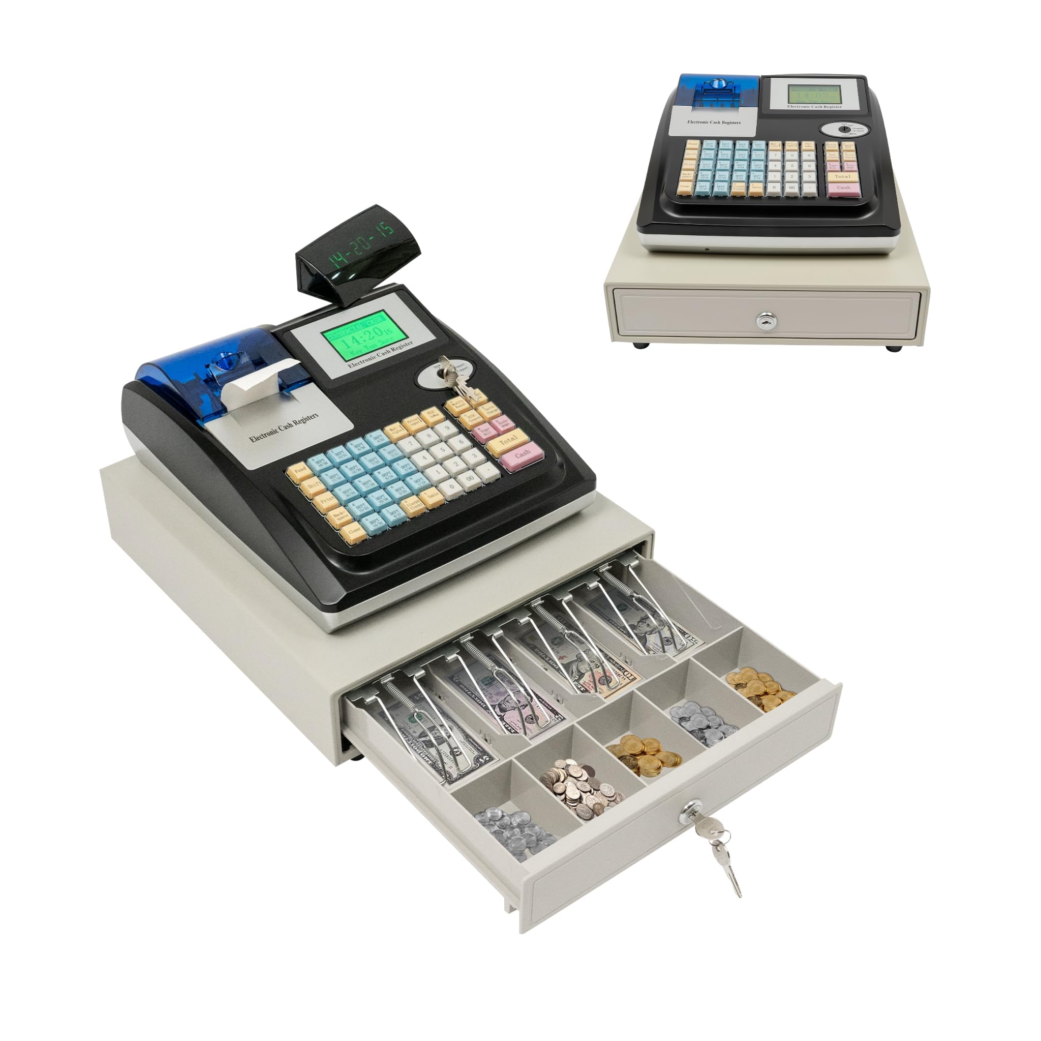 Caisse enregistreuse électronique, système de caisse gastronomique, avec tiroir-caisse, caisse enregistreuse pour petits entrepreneurs 48 touches, pour espèces, carte de crédit, utilisation hors ligne