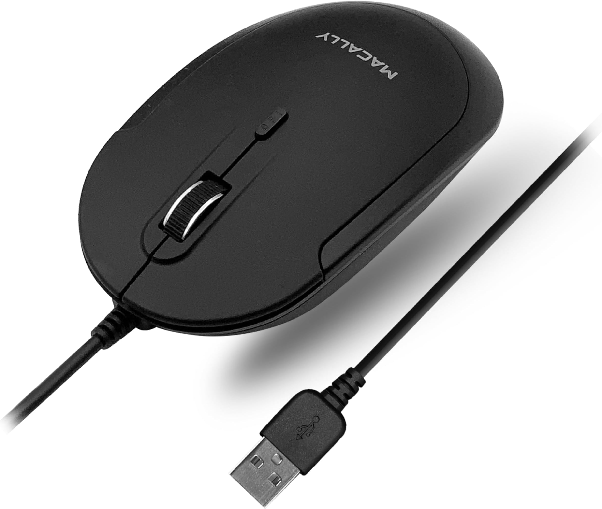 Macally Silent Wired Mouse - Slim & Compact USB Mouse for Apple Mac or Windows PC Laptop/Desktop - Designed with Optical Sensor & DPI Switch - Simple & Comfortable Wired Computer Mouse (Black)