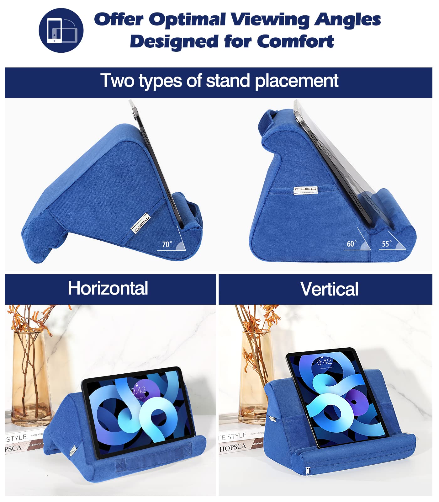 Support Pour Tablette Sur Coussin Genoux - 3 Angles Réglables, Poche Pour Stylet, Compatible IPad, Galaxy Tab Jusqu'à 13"
