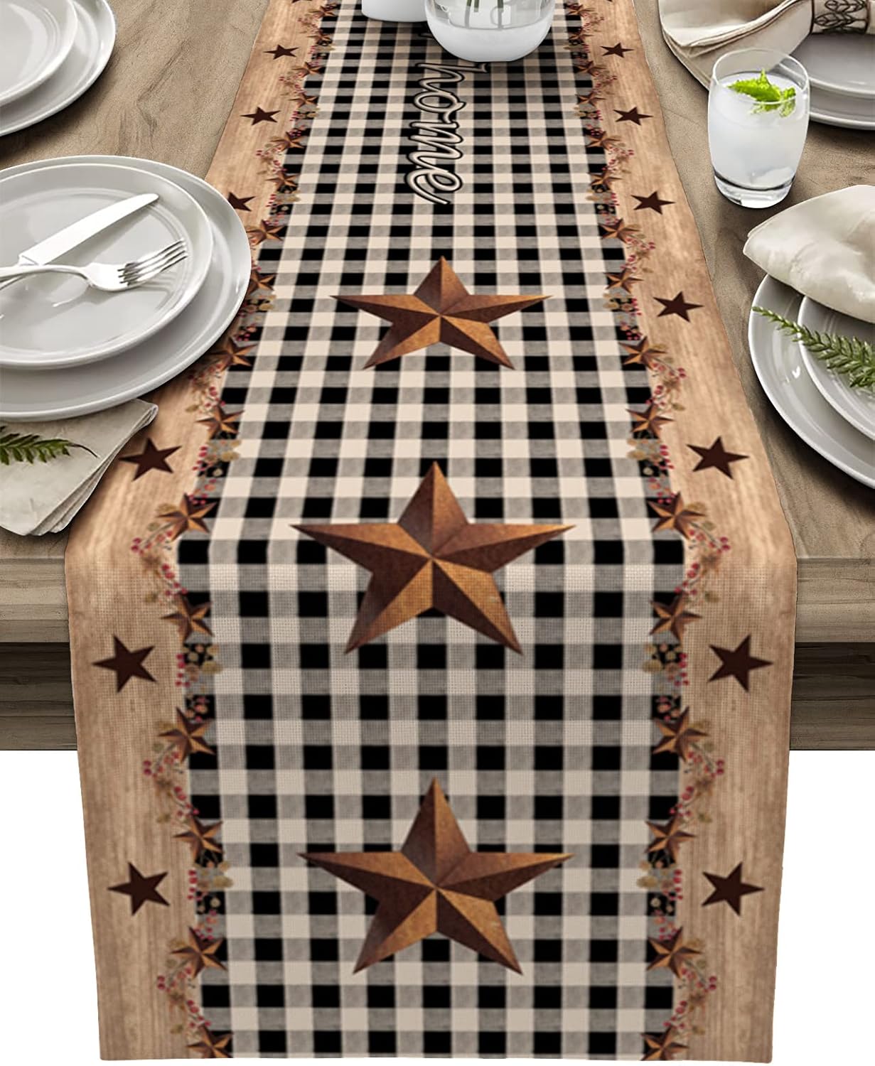 Farmhouse Table Runner,Rustic Barn Western Texas Star