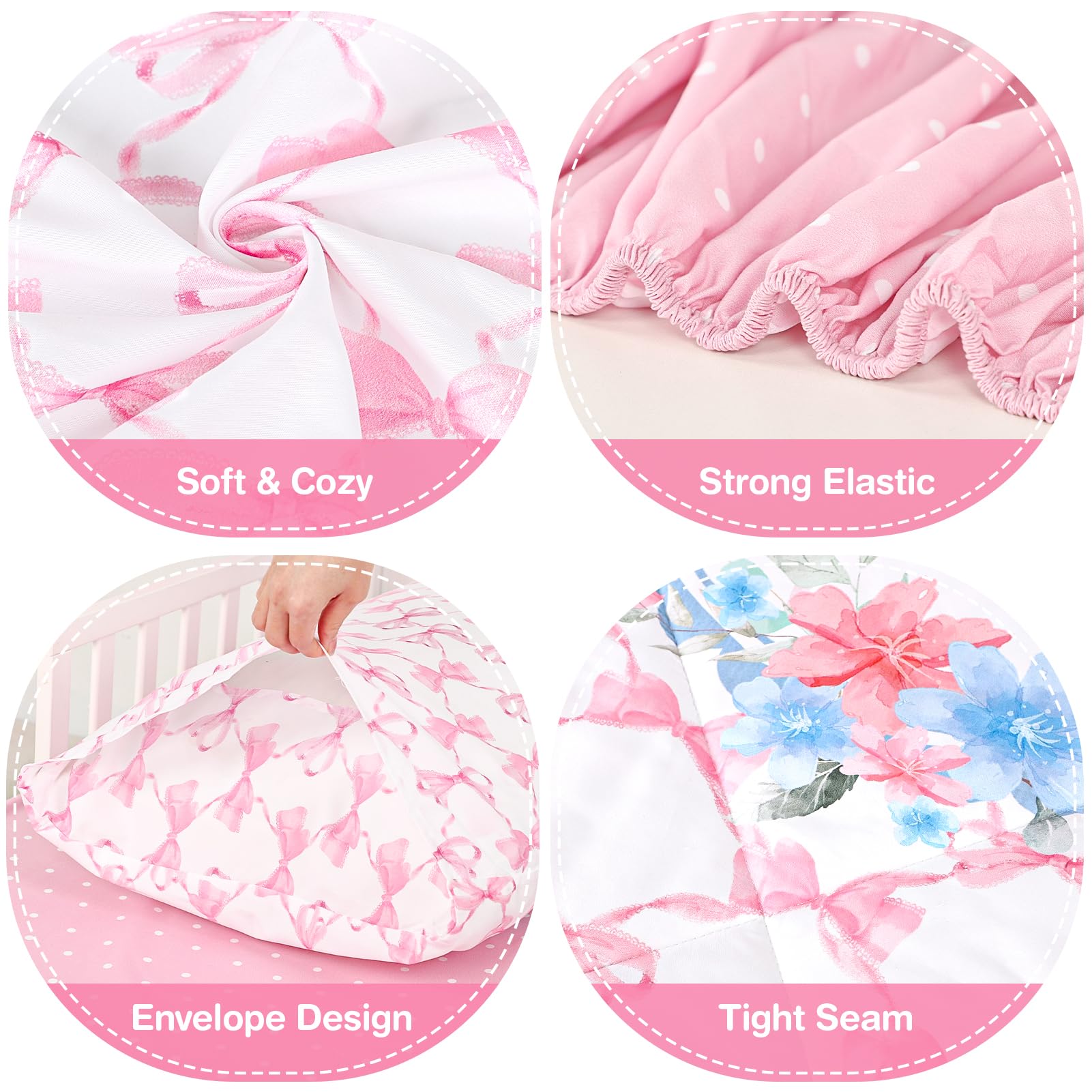 Juego de ropa de cama para niñas, lazo rosa