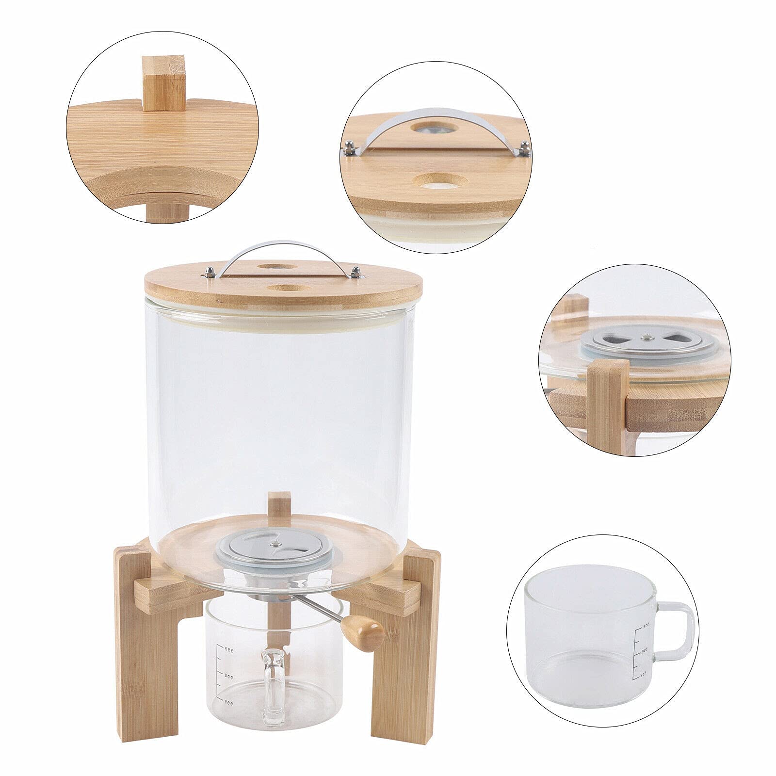 Futchoy Contenedor de almacenamiento de alimentos, dispensador de comida para gatos, para perros, 5 L/7,5 L, recipiente de arroz de cristal, adecuado para avena, harina, maíz, soja, cereales,